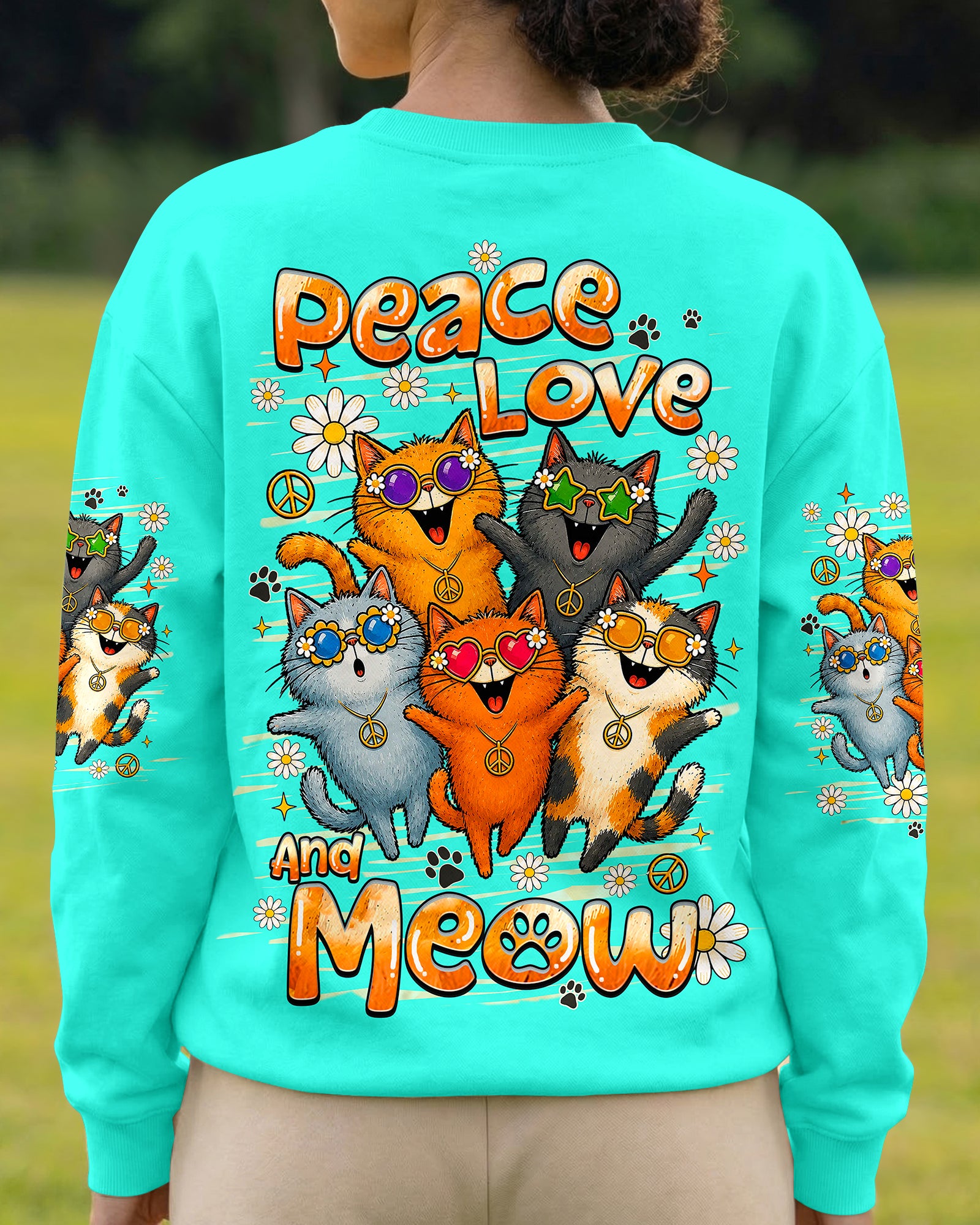PEACE LOVE AND MEOW CAT ALL OVER PRINT - TLHN1007261