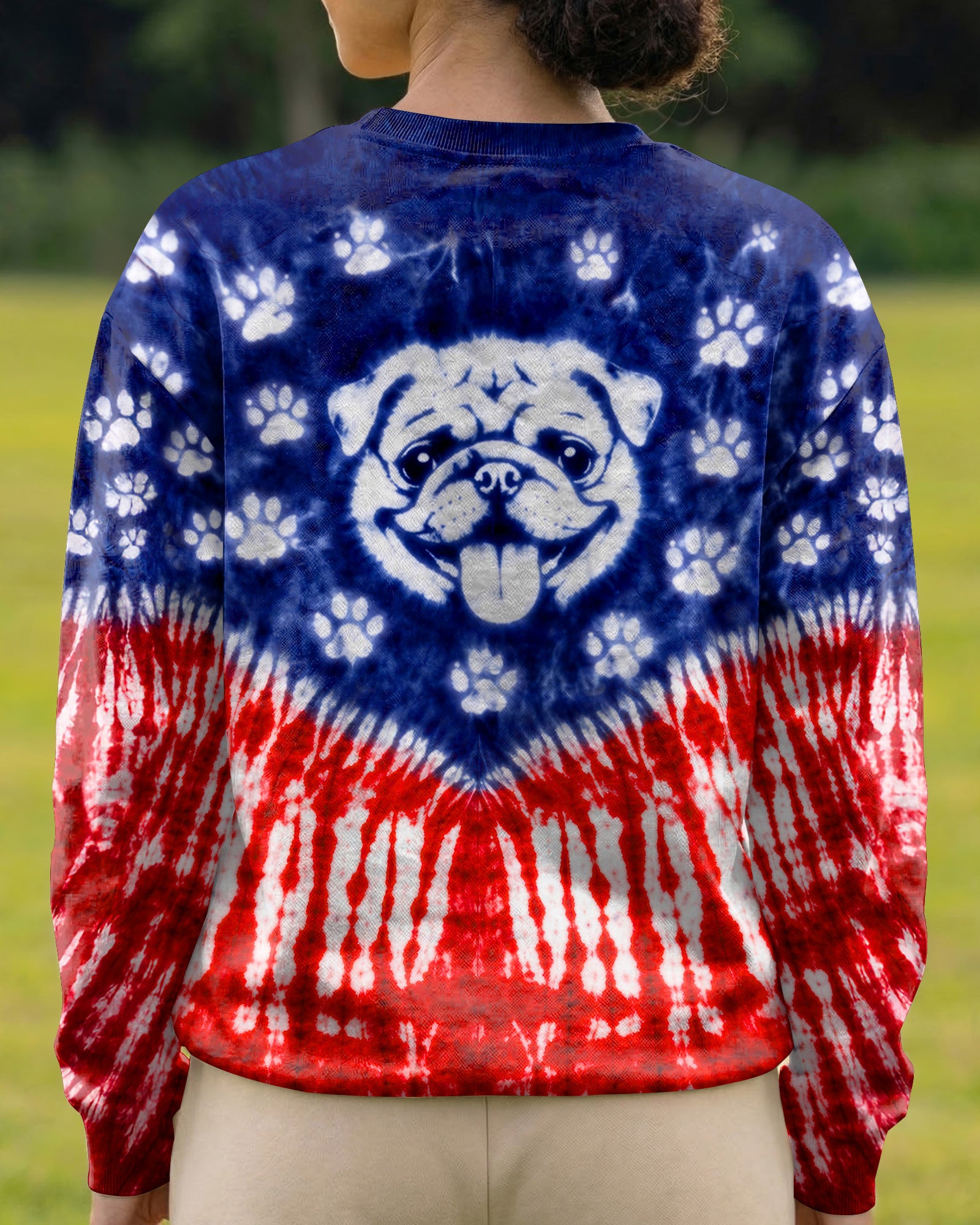 PUG DOG PAW PRINT RED WHITE & BLUE SWIRL ALL OVER PRINT - TLTW0204261