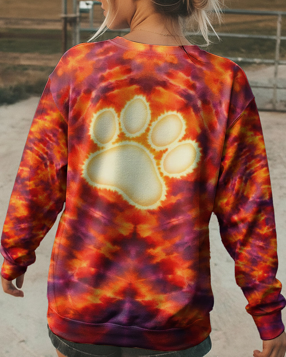 PAW PRINT BURNT ORANGE SWIRL ALL OVER PRINT - TLHG1303262