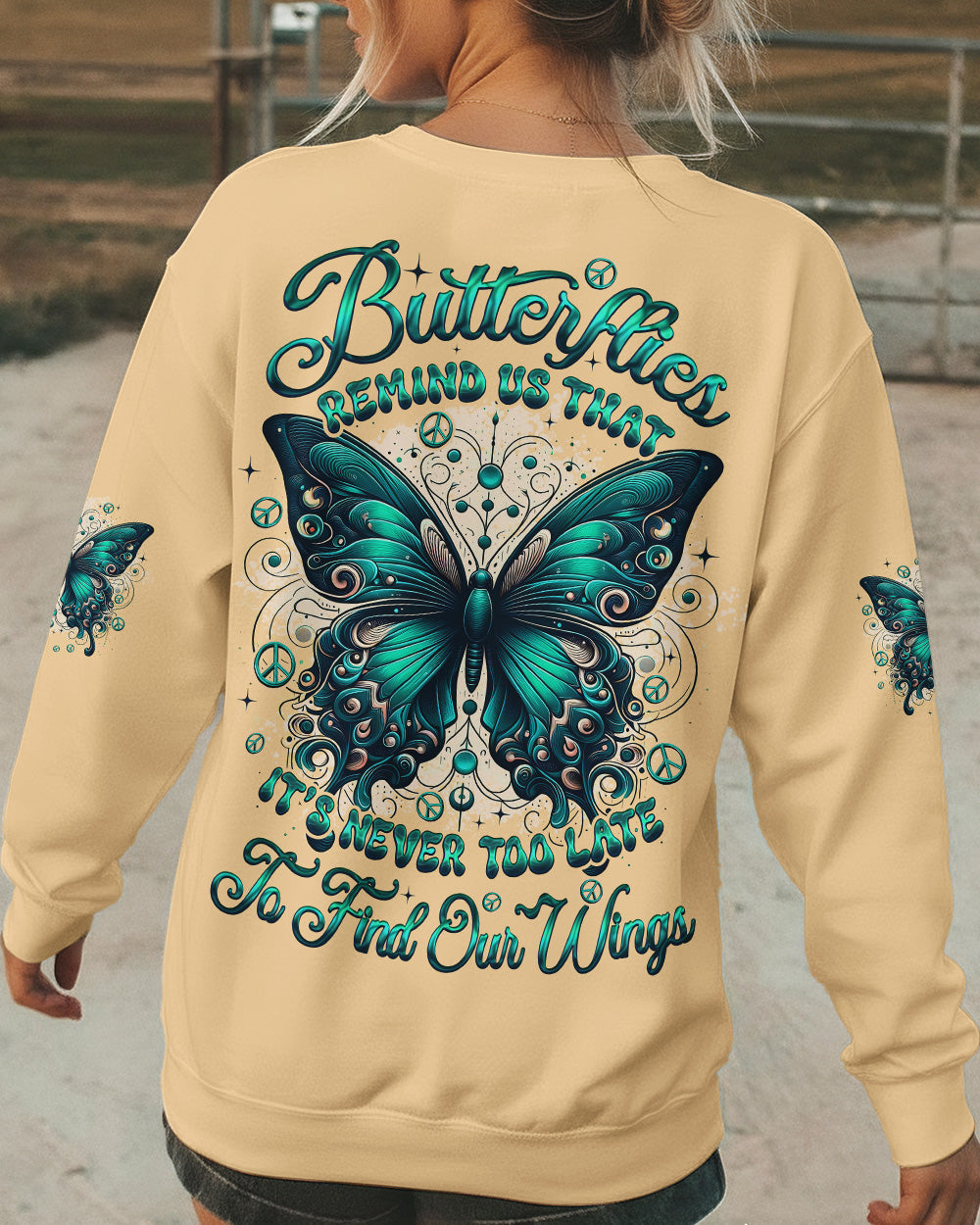NEVER TOO LATE TO FIND YOUR WINGS BUTTERFLY ALL OVER PRINT - TYQY0902261