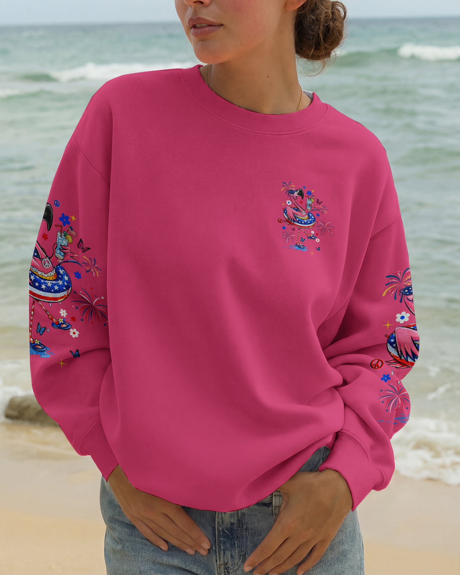 PRETTY IN PINK FLAMINGO RED WHITE & BLUE ALL OVER PRINT  - TLHN2503263