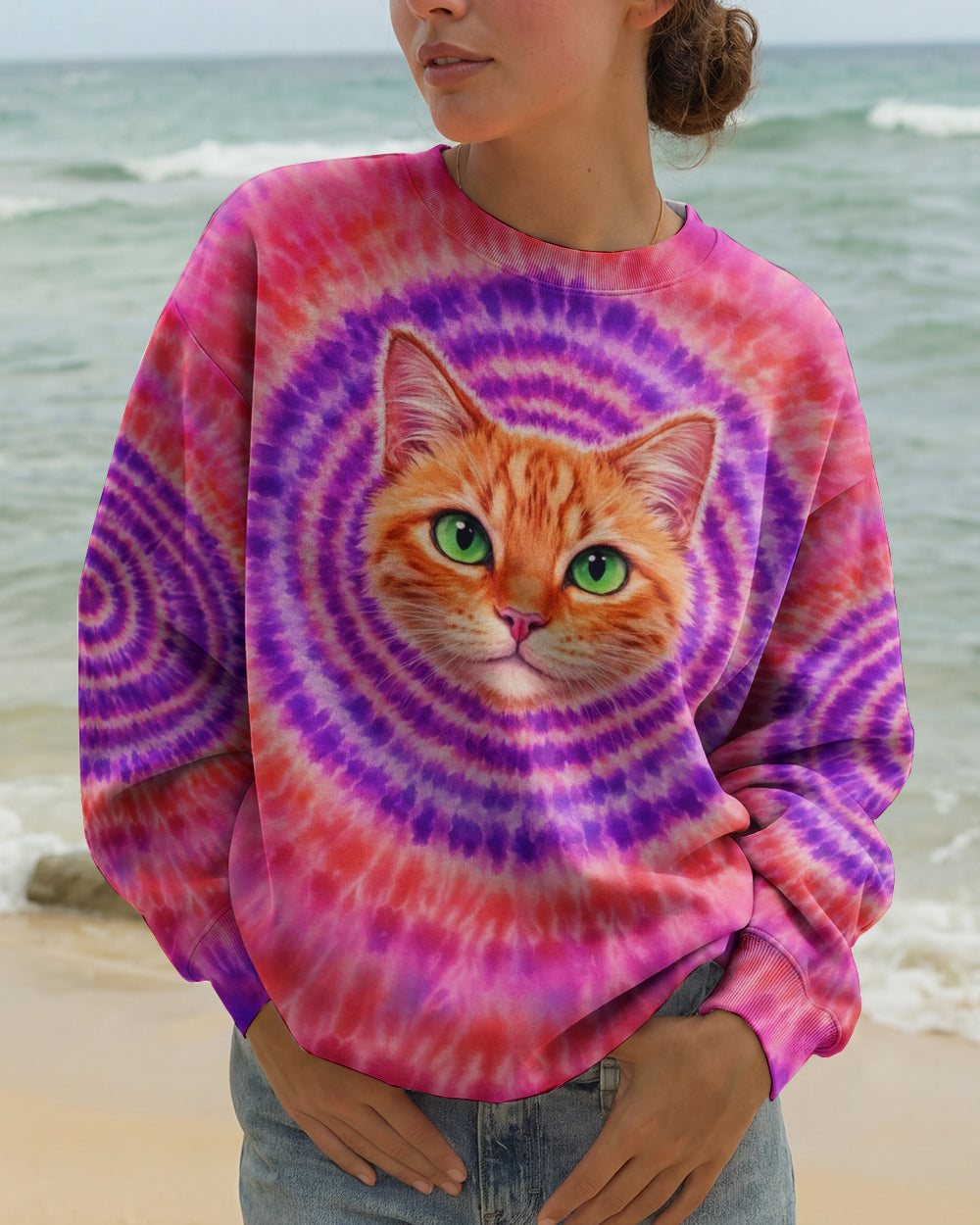 GINGER TABBY CAT PURPLE & PINK  SWIRL ALL OVER PRINT - TLHG0403262
