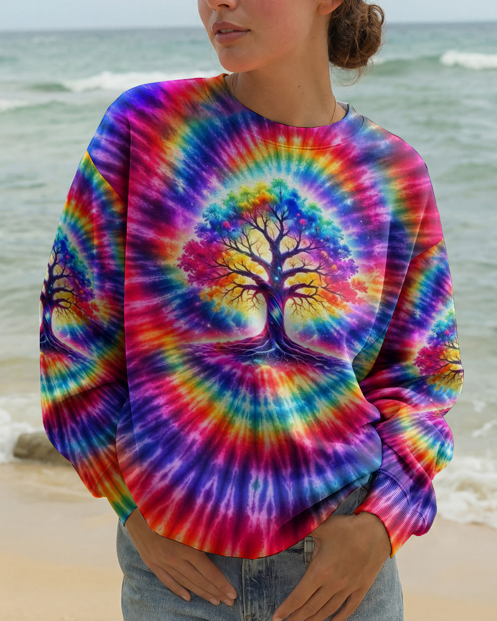 NEON RAINBOW SWIRL TREE OF LIFE ALL OVER PRINT - YHHG2402262