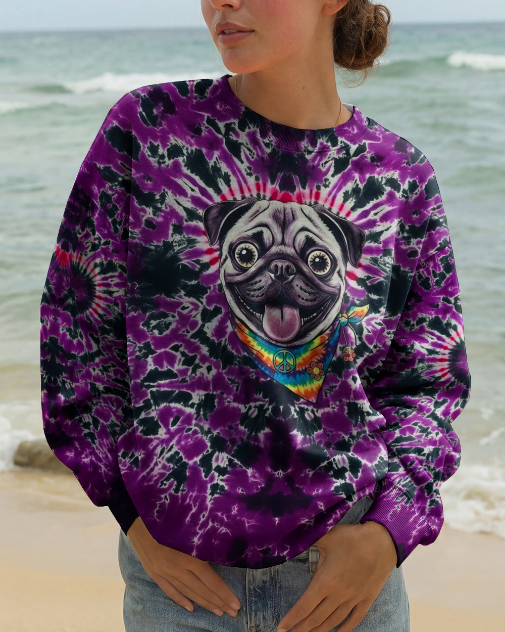 PURPLE SWIRL FUNNY PUG DOG ALL OVER PRINT - YHLT0202261