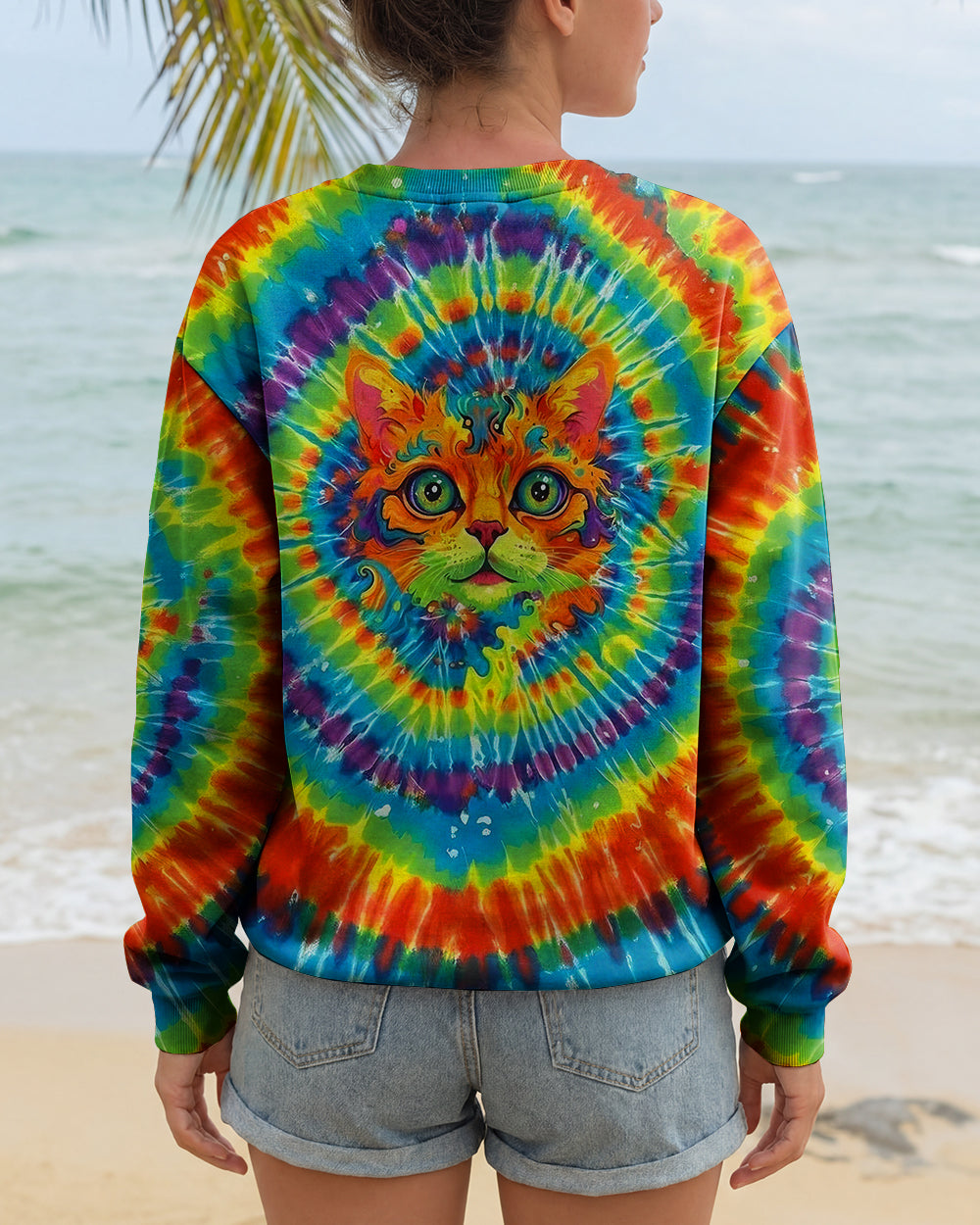 PSYCHEDELIC RAINBOW SWIRL CAT ALL OVER PRINT - YHLT0402261
