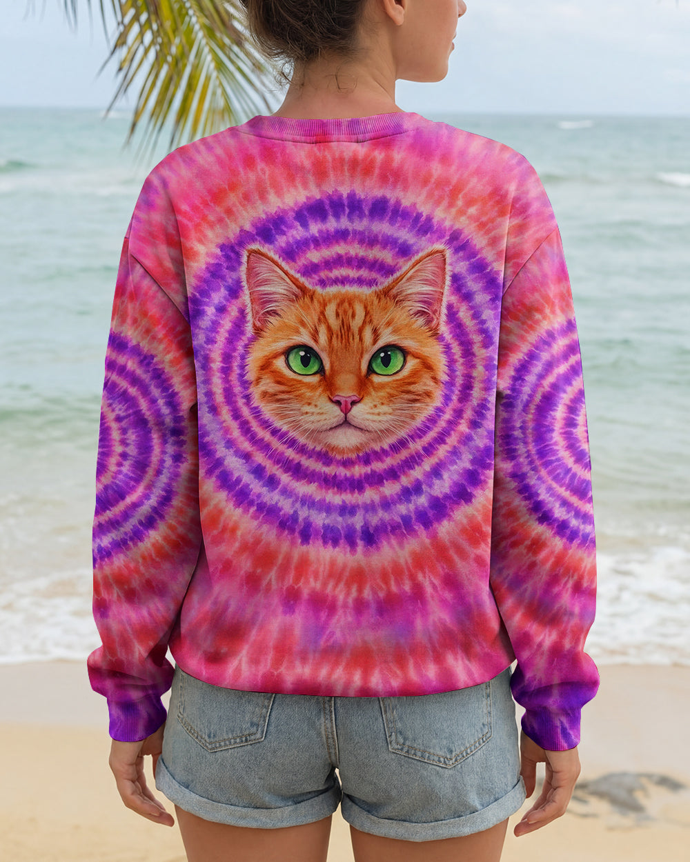 GINGER TABBY CAT PURPLE & PINK  SWIRL ALL OVER PRINT - TLHG0403262