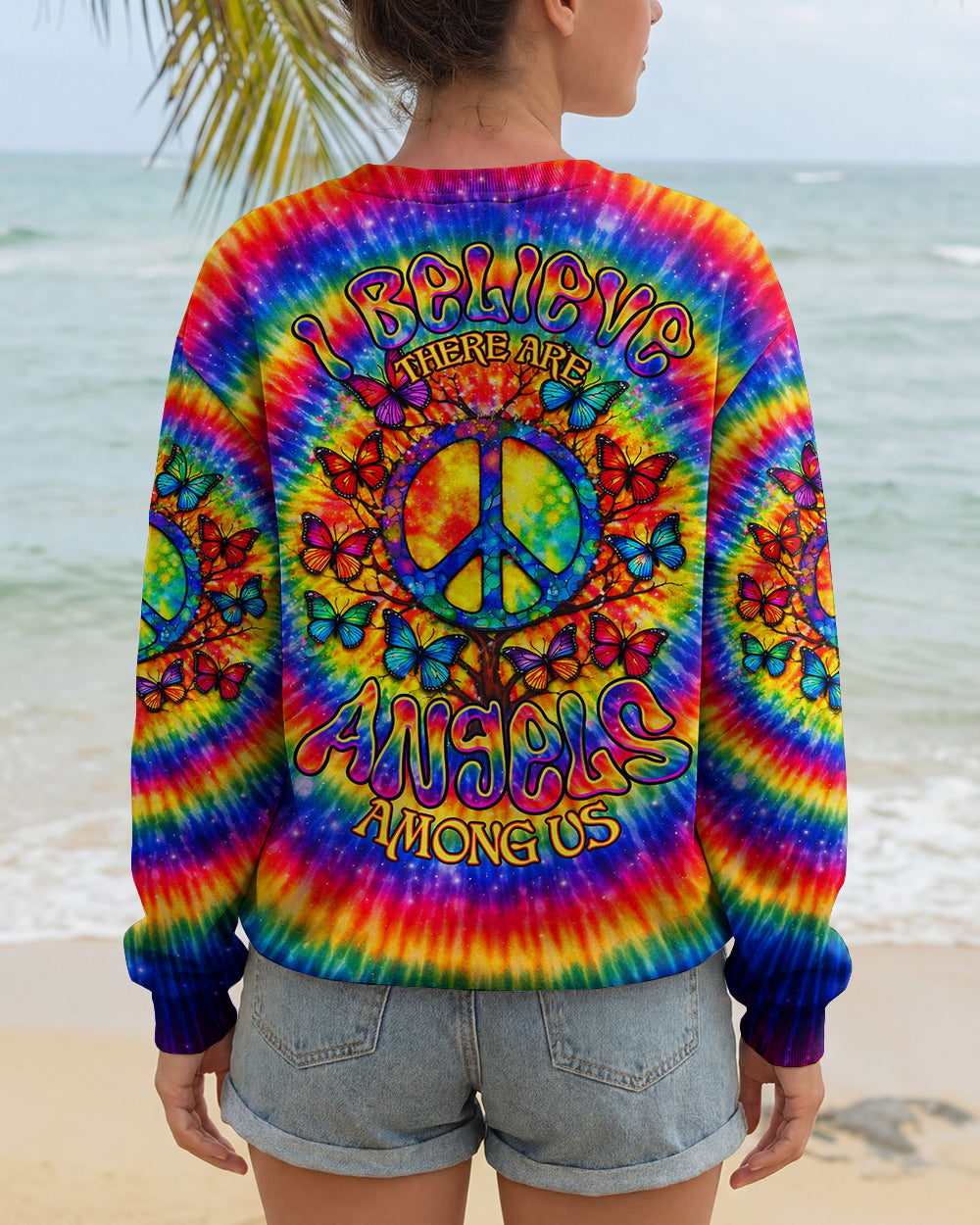 I BELIEVE THERE ARE ANGELS AMONG US PEACE BUTTERFLY SWIRL ALL OVER PRINT - TLNO1302261