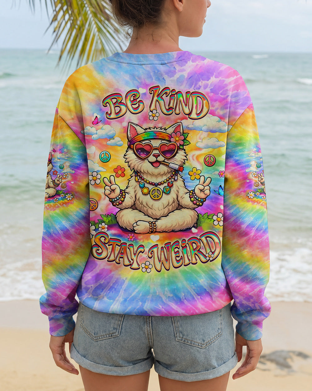 BE KIND STAY WEIRD FUNNY CAT ALL OVER PRINT - YHLT1102262