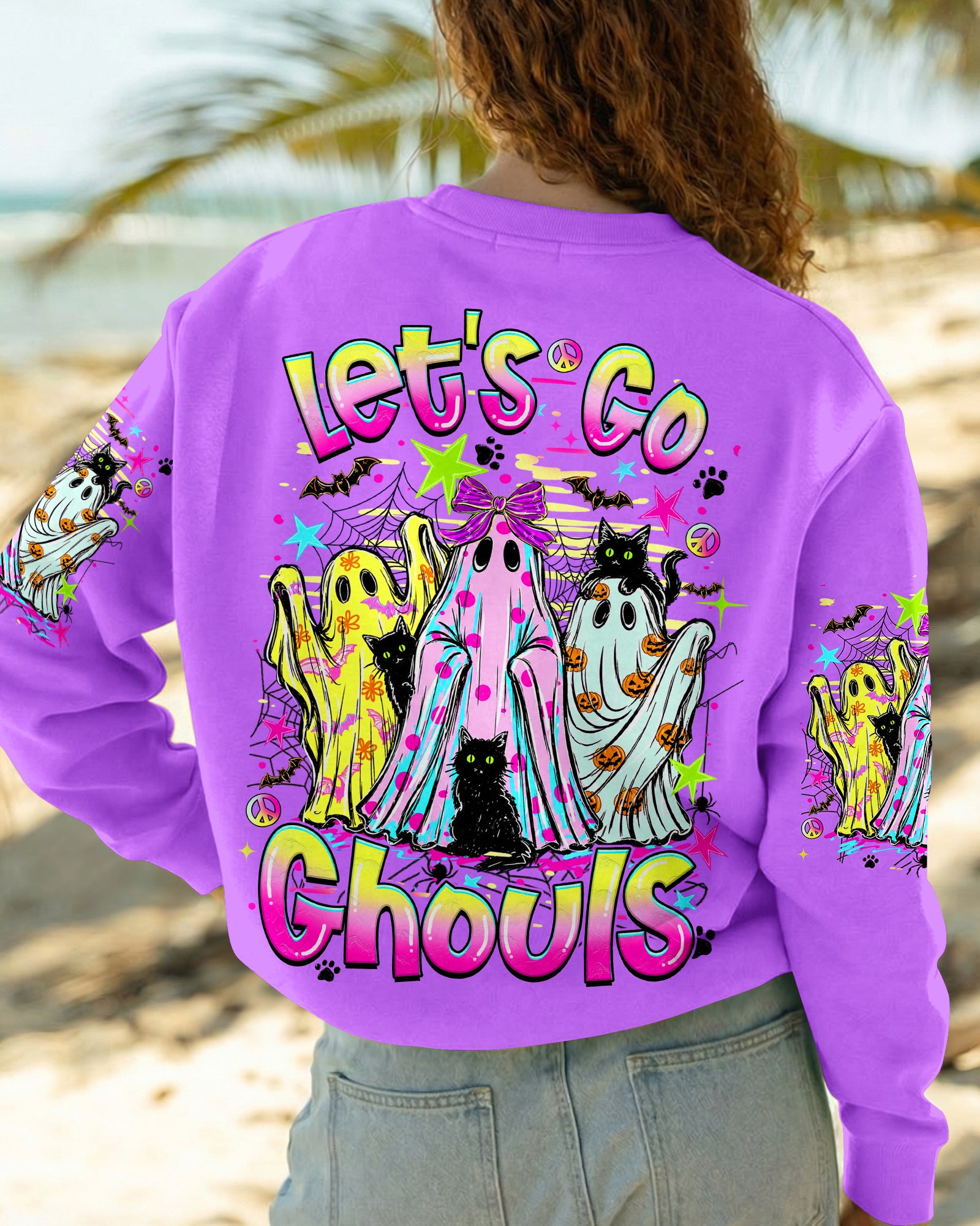 LET'S GO GHOULS BOO BLACK CAT HALLOWEEN ALL OVER PRINT - TLHN1707261