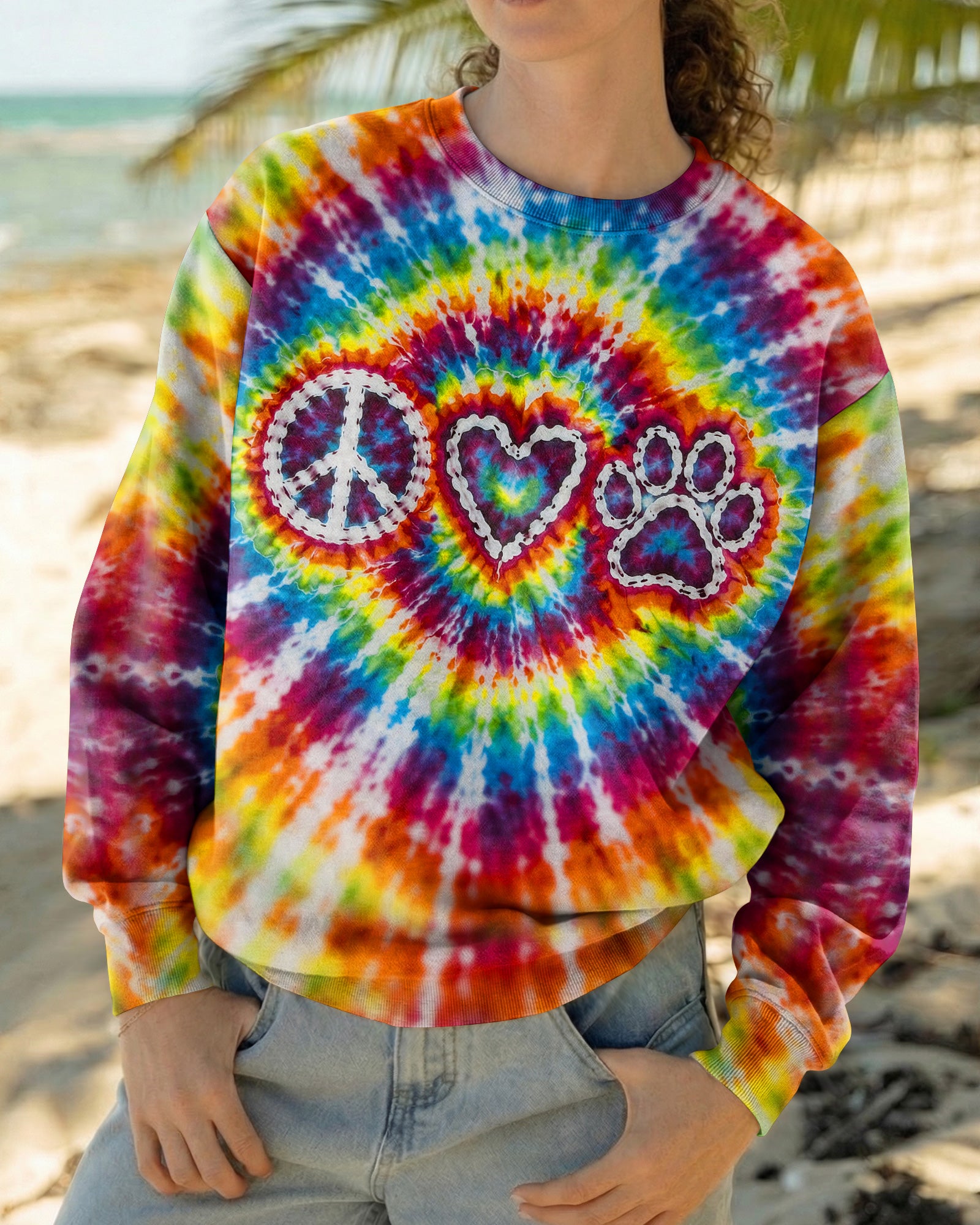 PEACE LOVE PAW PRINT COLORFUL SWIRL ALL OVER PRINT  - TLHG3103262