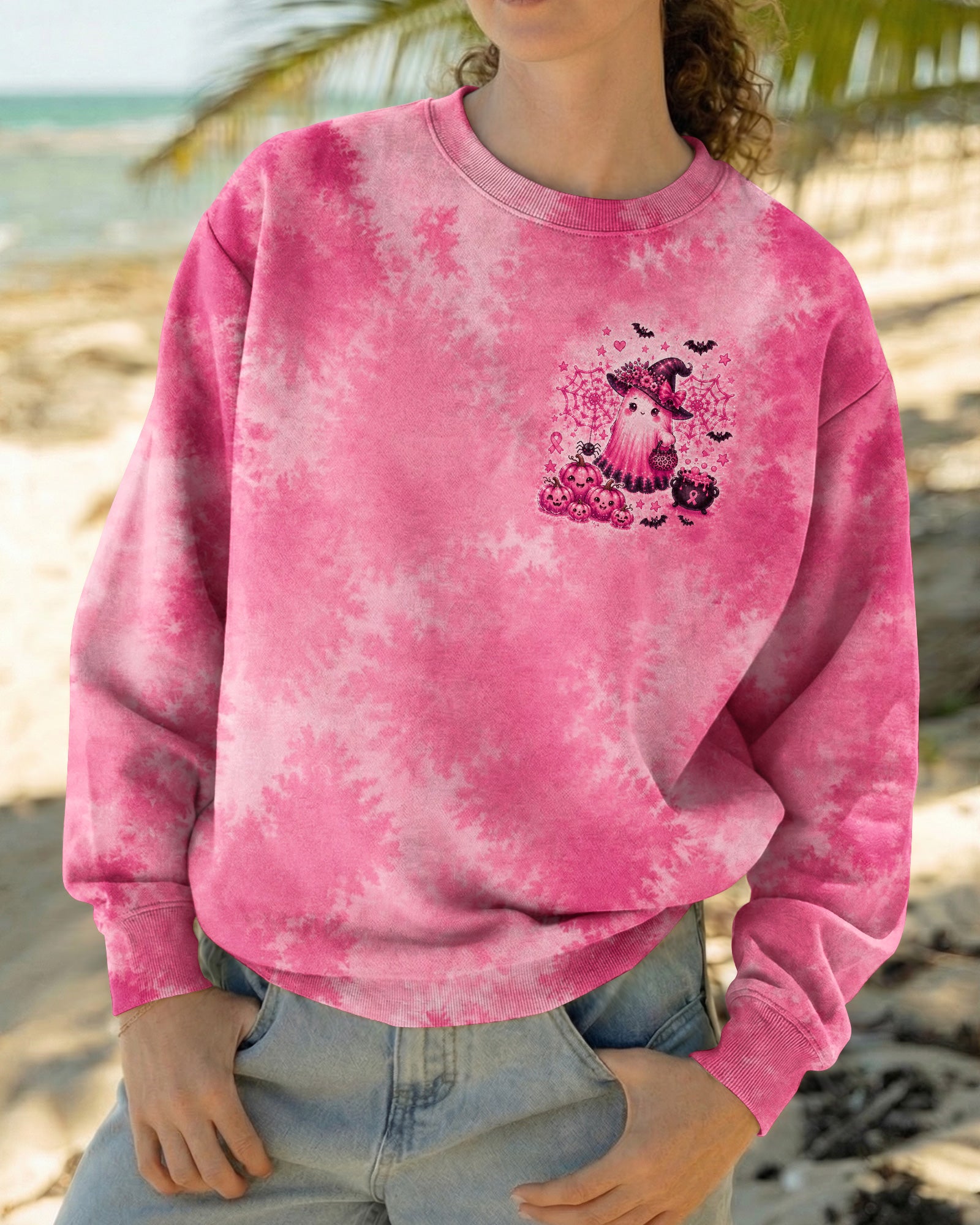 IN OCTOBER WE WEAR PINK WITCHY GHOST ALL OVER PRINT - KMTM2107261