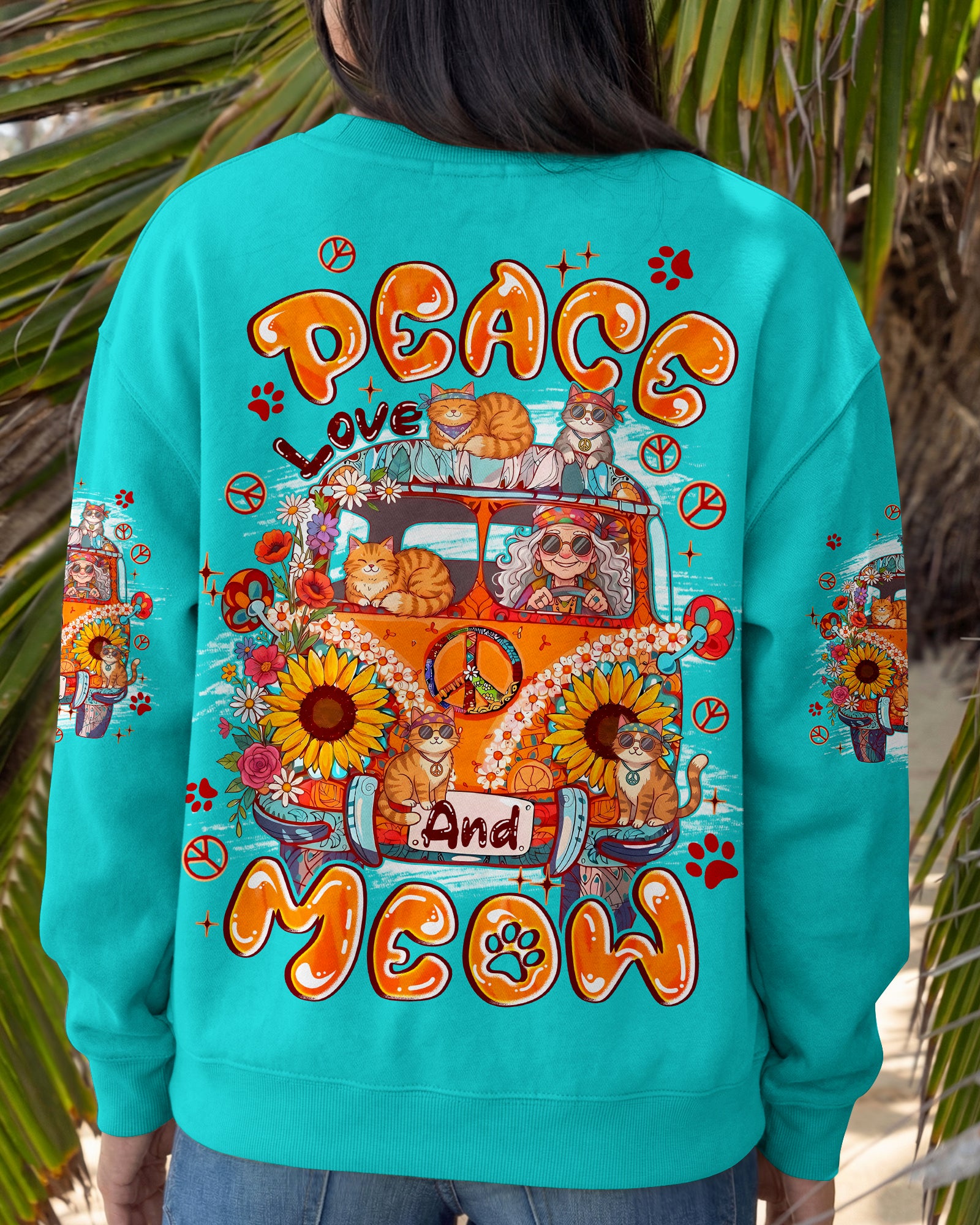 PEACE LOVE AND MEOW ALL OVER PRINT - TYPQ2107261
