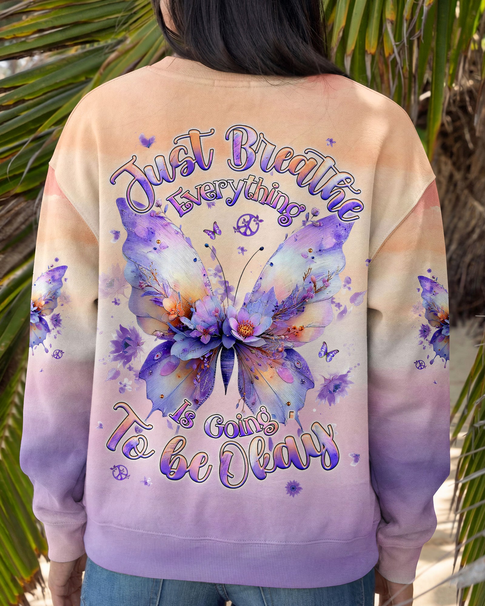 JUST BREATHE BUTTERFLY FLORAL  ALL OVER PRINT - TLHG0204261