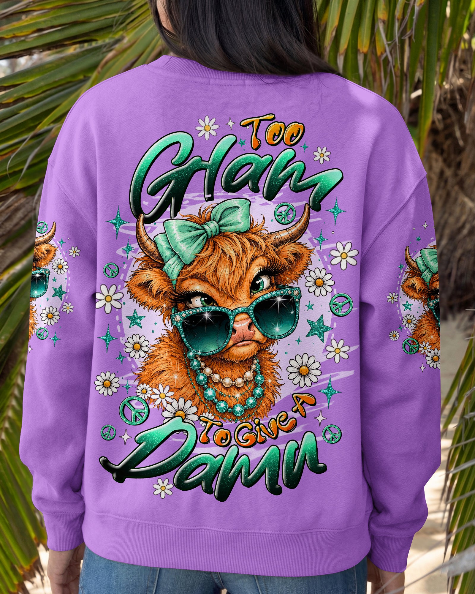 TOO GLAM TO GIVE A DAMN HIGHLAND COW ALL OVER PRINT - TLTW2207264