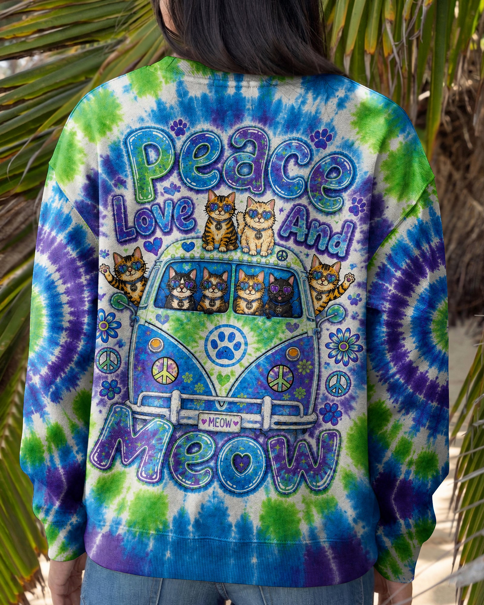 PEACE LOVE AND MEOW CAT VAN ALL OVER PRINT - KMTM3107262