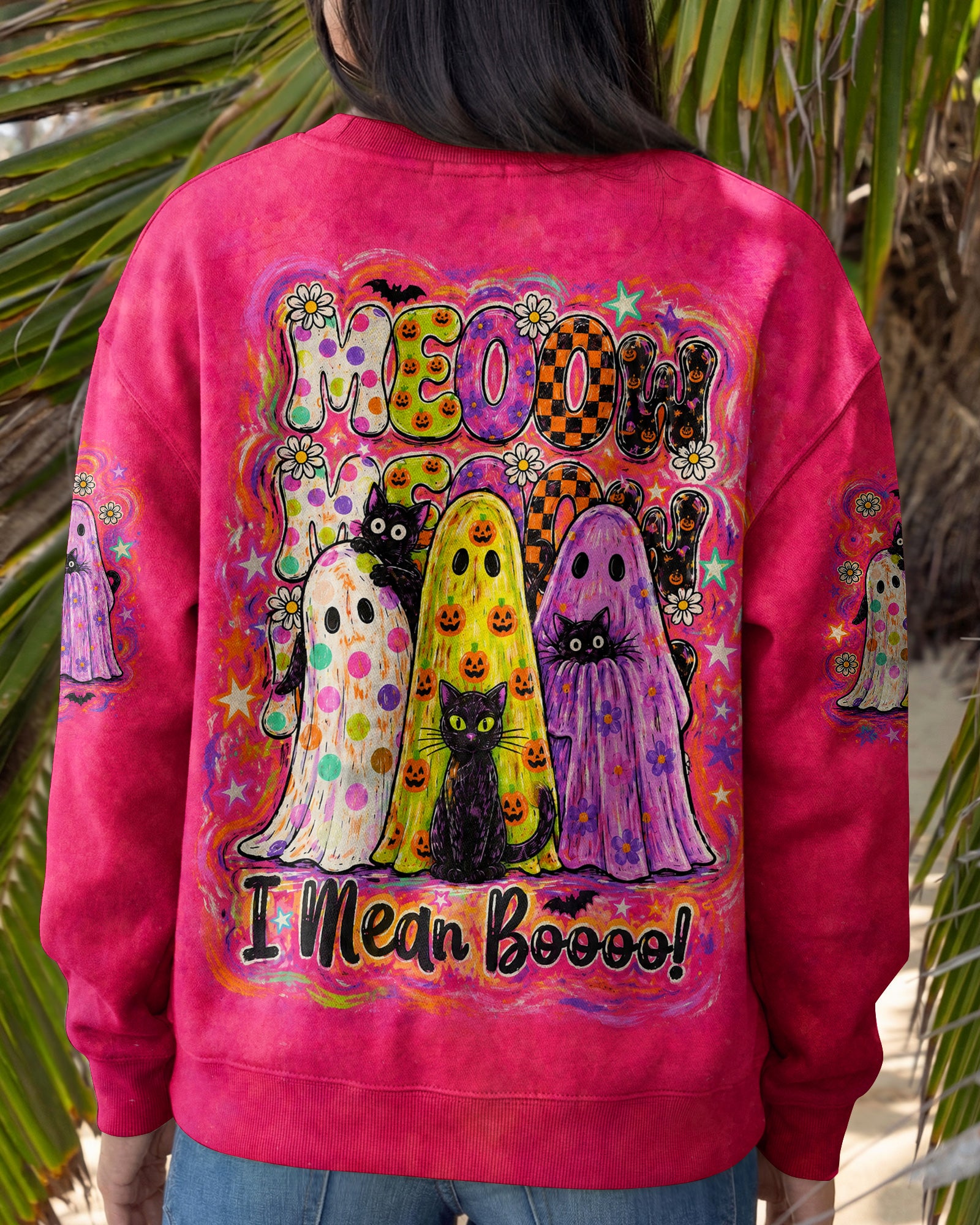 MEOOW I MEAN BOOO BLACK CAT GHOST HALLOWEEN ALL OVER PRINT - KMTM2107262