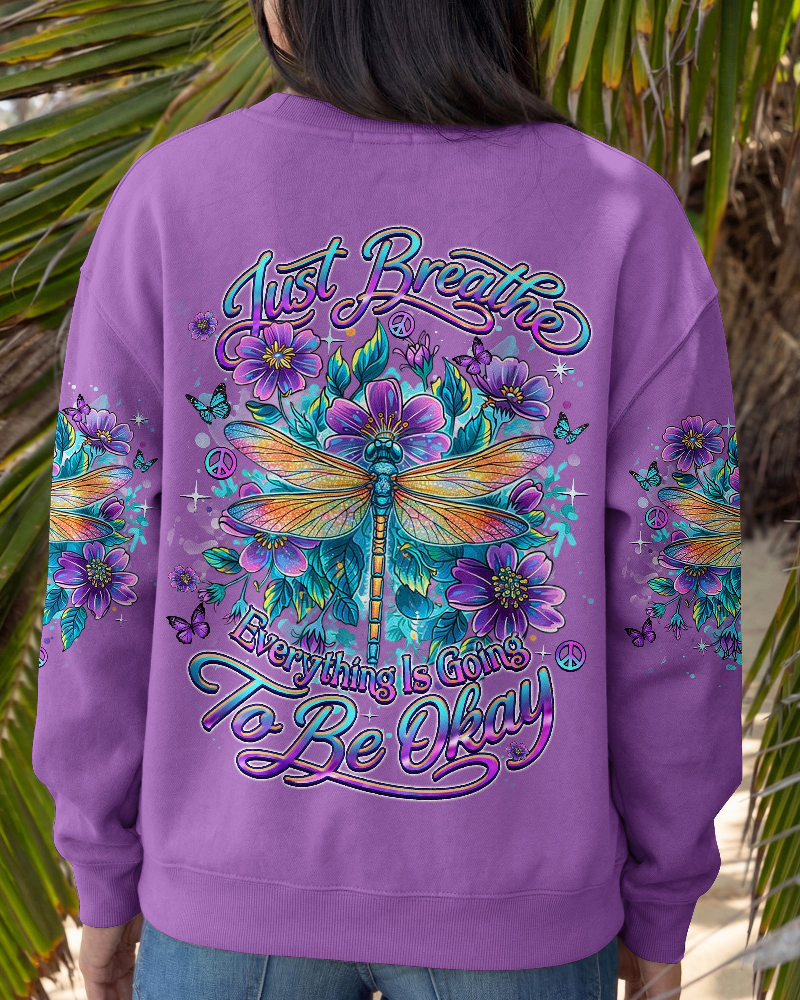 JUST BREATHE DRAGONFLY FLORAL ALL OVER PRINT - TLHN2403262