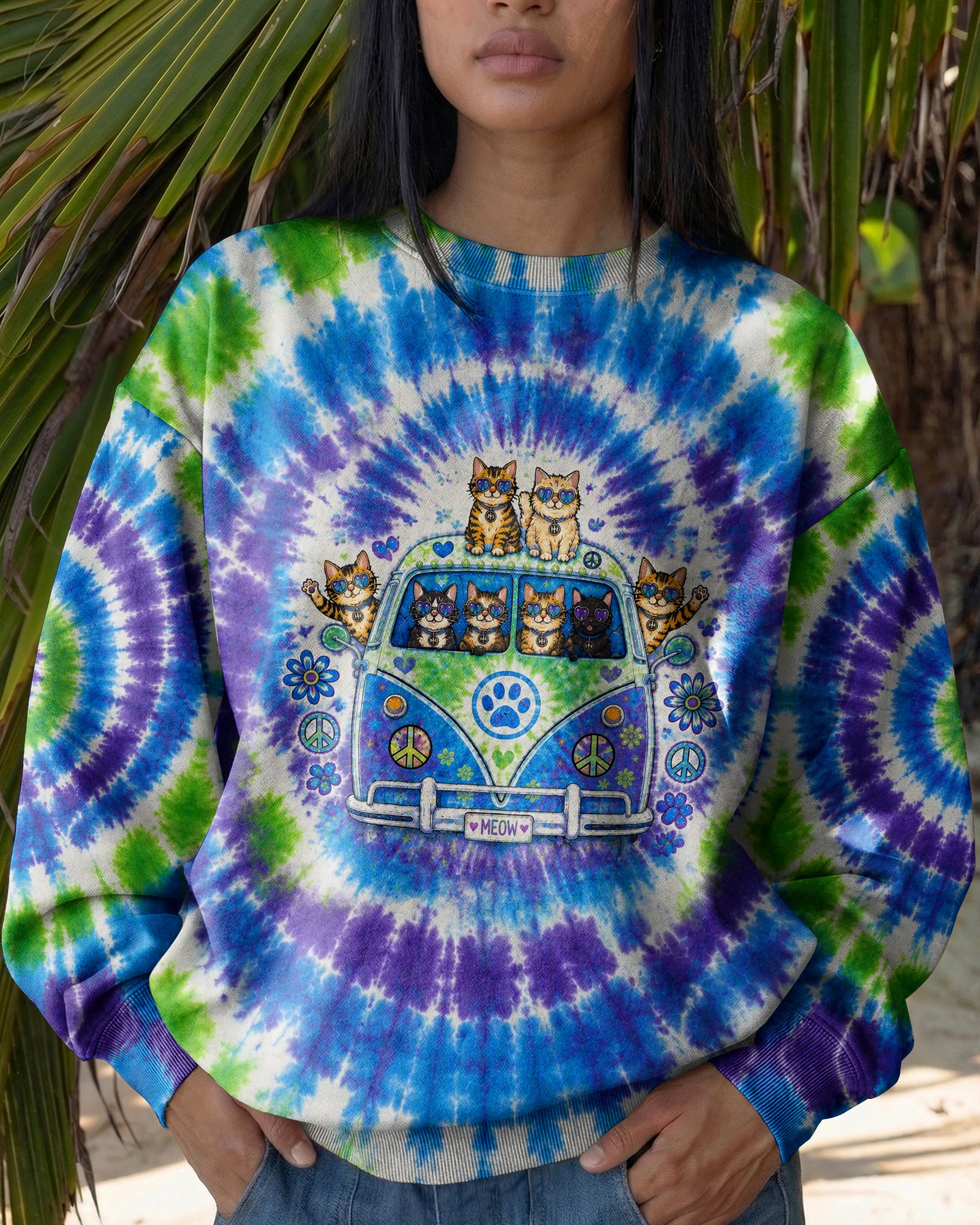 PEACE LOVE AND MEOW CAT VAN ALL OVER PRINT - KMTM3107262