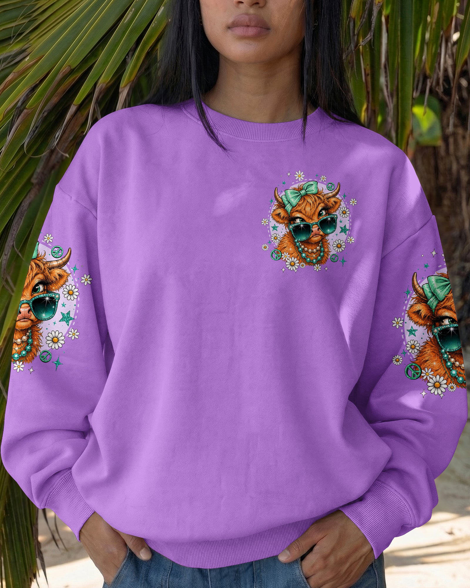 TOO GLAM TO GIVE A DAMN HIGHLAND COW ALL OVER PRINT - TLTW2207264