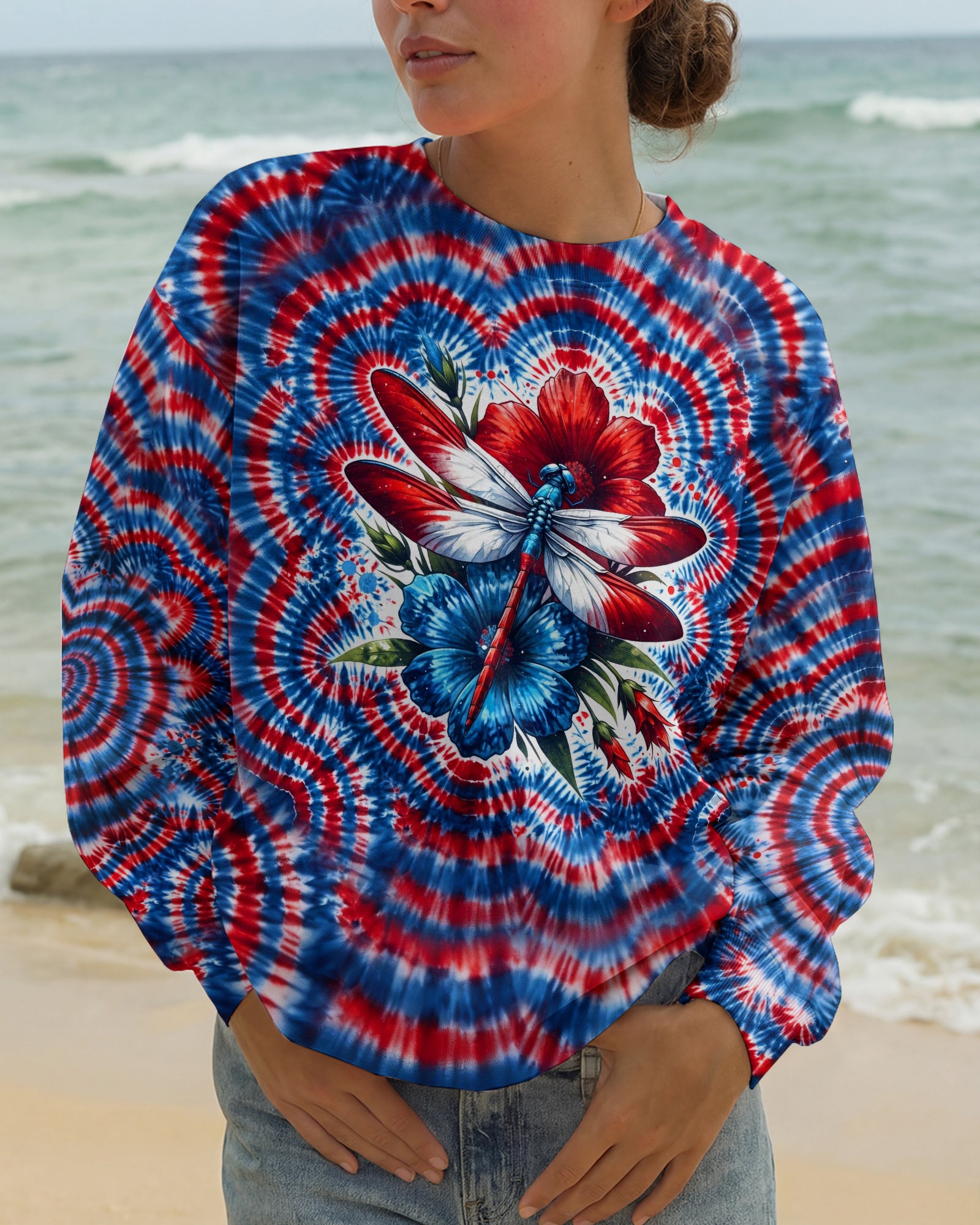 JUST BREATHE DRAGONFLY RED WHITE & BLUE SWIRL ALL OVER PRINT - TLHG0304262