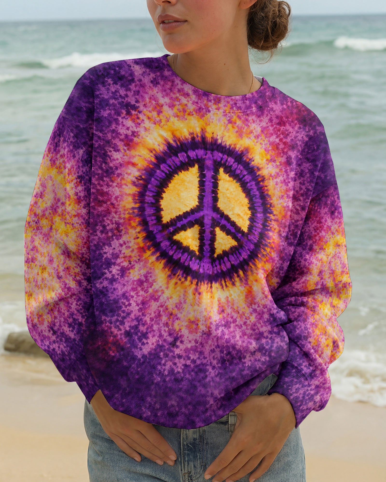 PEACE PAW PRINT PURPLE YELLOW SWIRL ALL OVER PRINT - TLHG3103263
