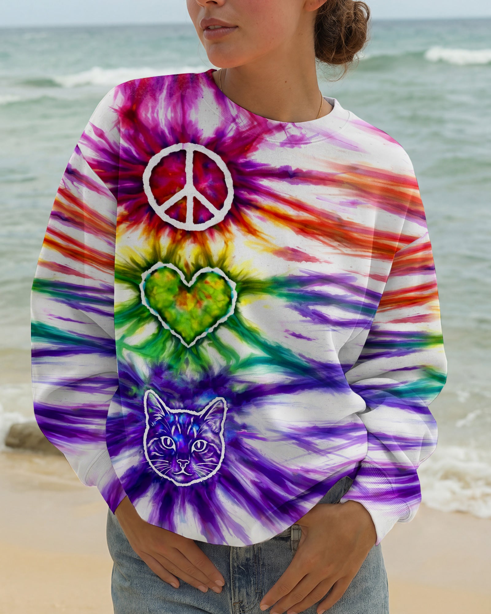 PEACE LOVE CAT FACE ALL OVER PRINT - TLHG15042641