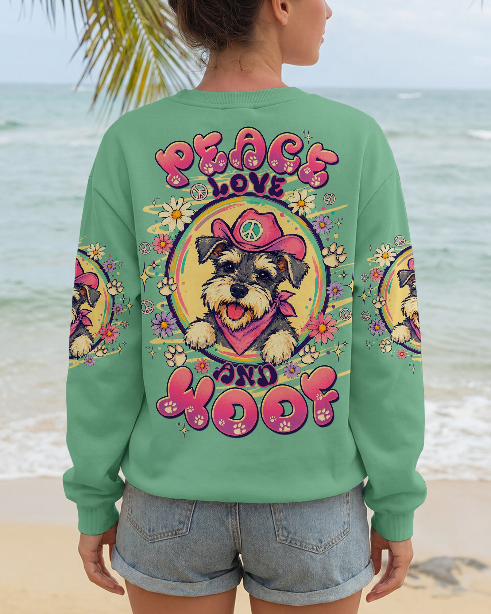 PEACE LOVE AND WOOF SCHNAUZER DOG ALL OVER PRINT - TLTW1507261