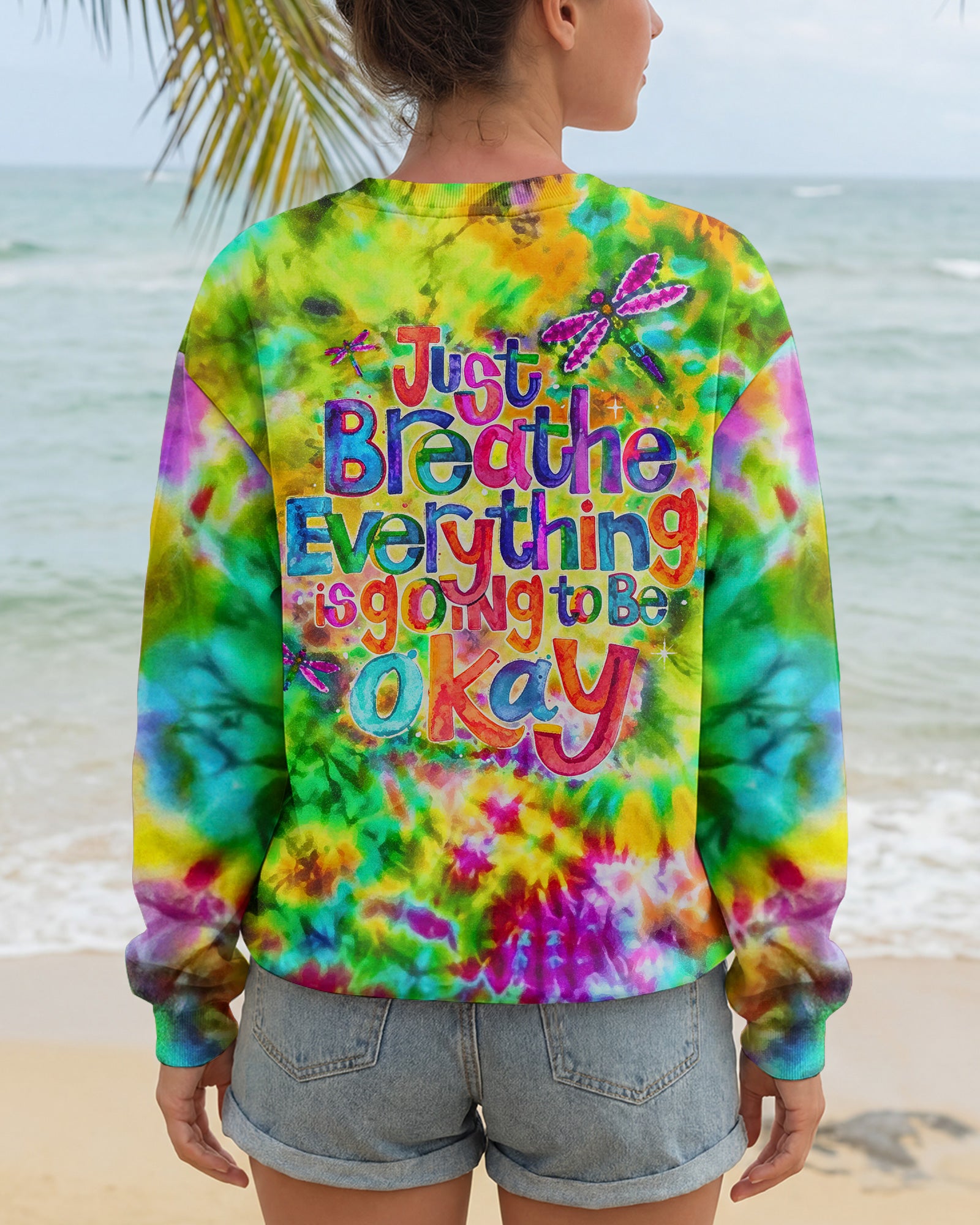 JUST BREATHE GOOD VIBES COLOR BURST ALL OVER PRINT - KM0604262