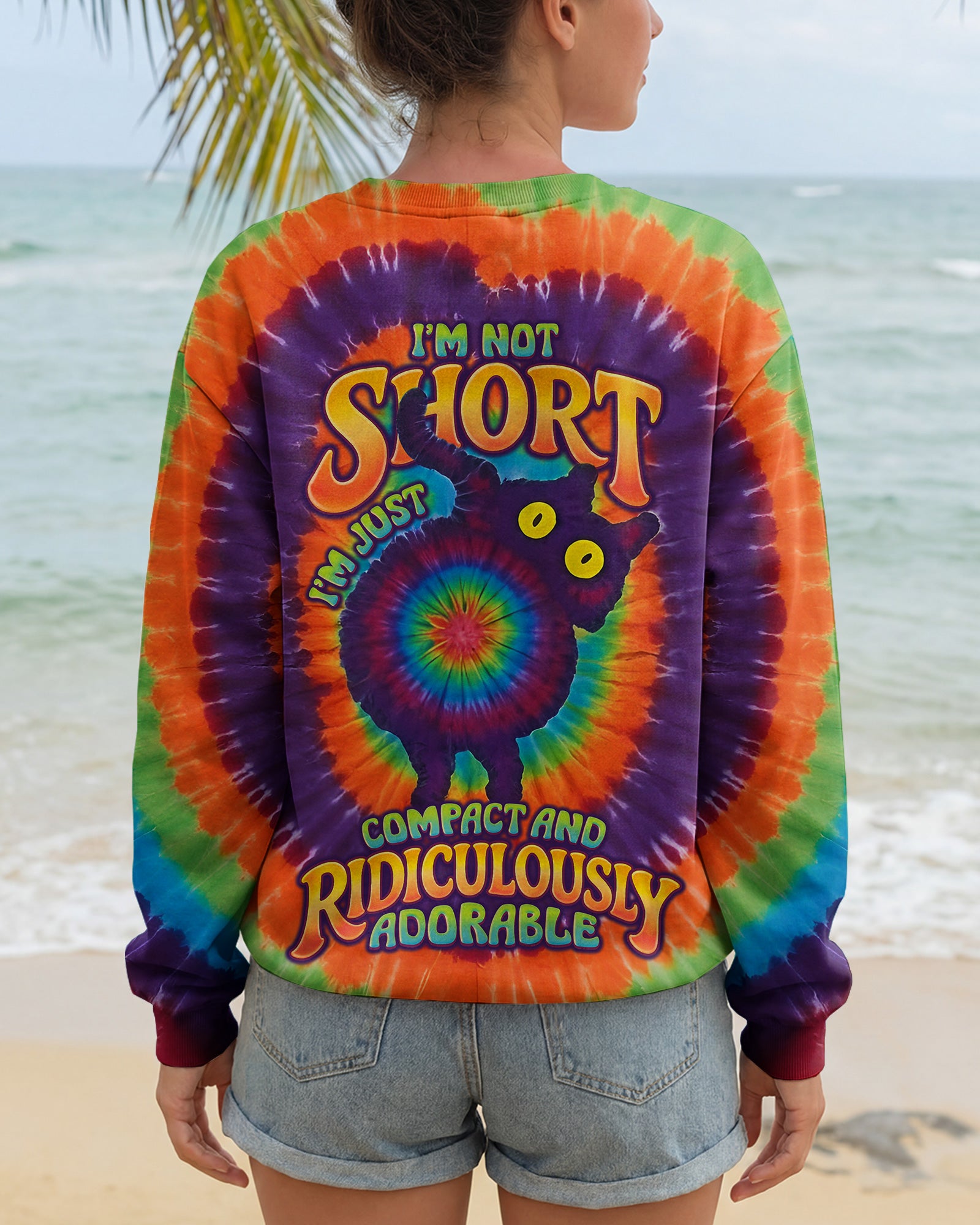 I'M NOT SHORT CAT COLORFUL SWIRL ALL OVER PRINT  - TLNO2403261