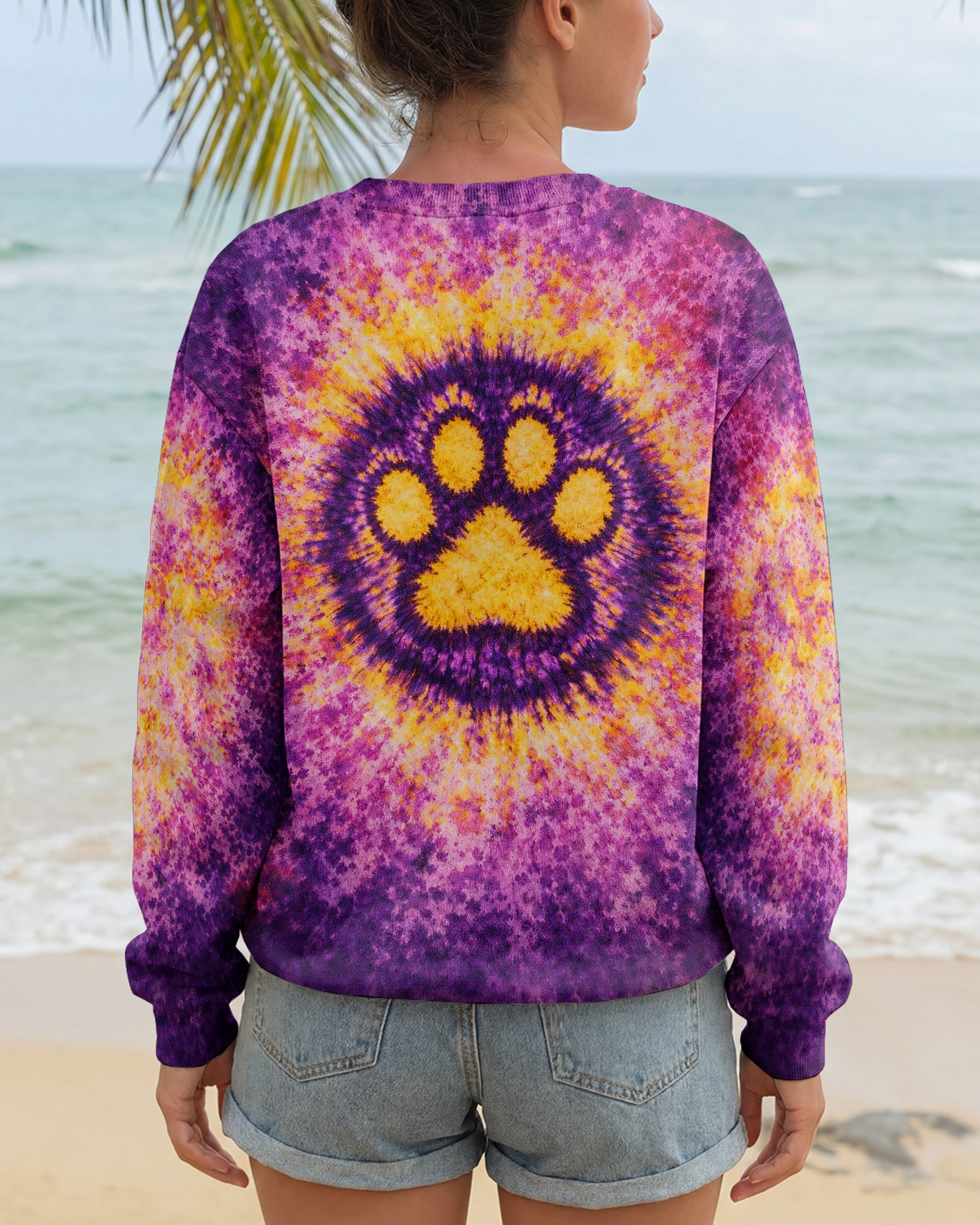 PEACE PAW PRINT PURPLE YELLOW SWIRL ALL OVER PRINT - TLHG3103263