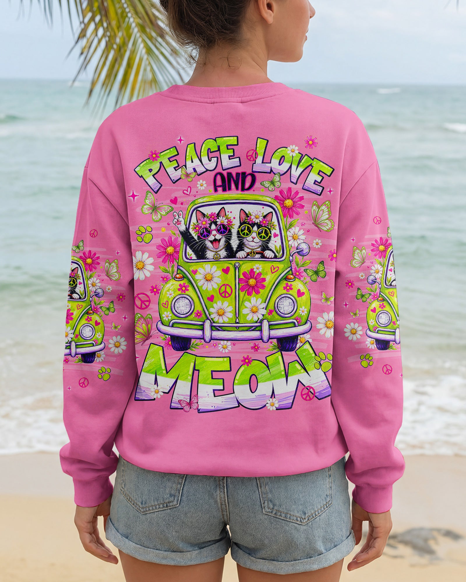PEACE LOVE AND MEOW CAT HIPPIE CAR ALL OVER PRINT - TLNT0807263
