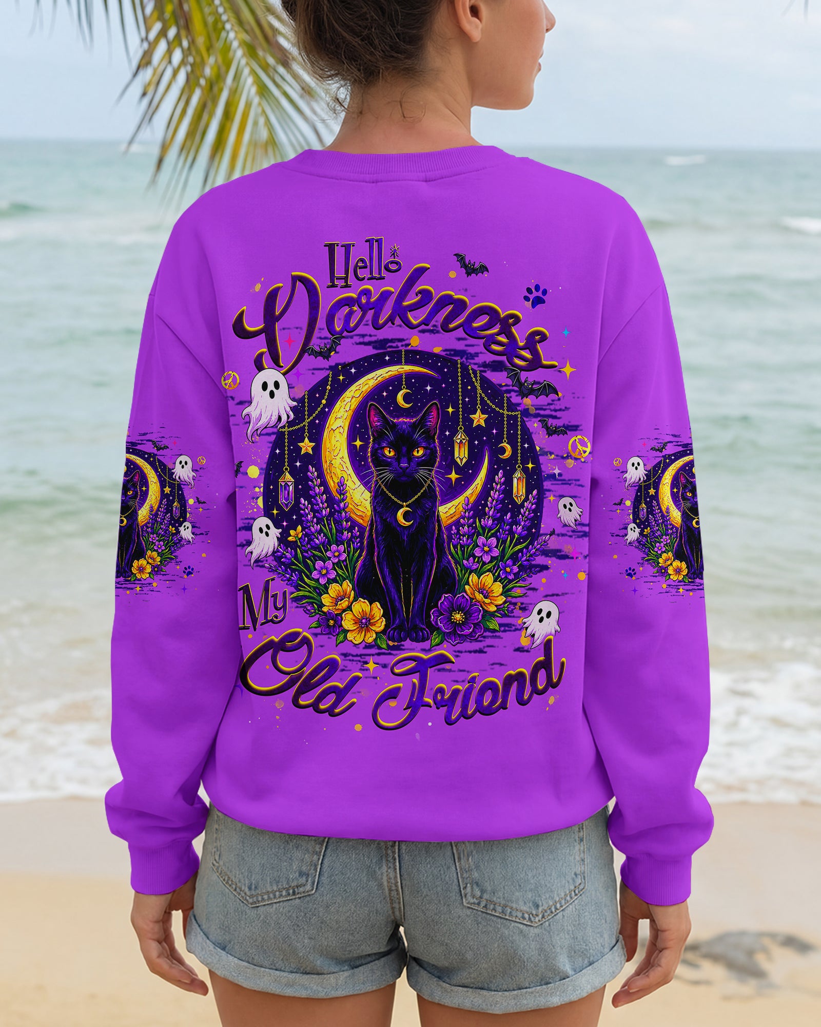 HELLO DARKNESS MY OLD FRIEND BLACK CAT HALLOWEEN ALL OVER PRINT - TLHG1707262