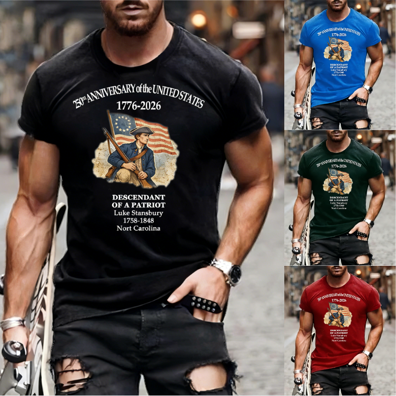 Men's 1776-2026 250th US Anniversary Patriotic Revolutionary Soldier Print T-Shirt