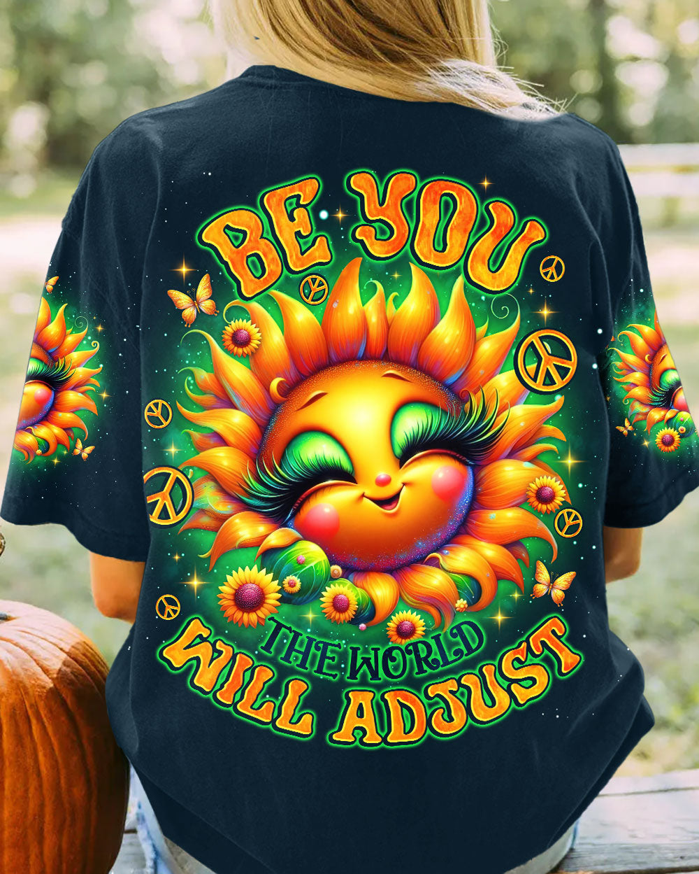 BE YOU THE WORLD WILL ADJUST SUNFLOWER ALL OVER PRINT - TLNO1206241