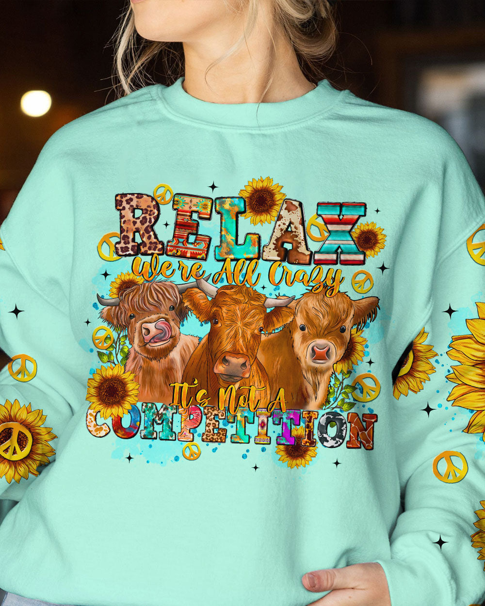 RELAX WE'RE ALL CRAZY COW ALL OVER PRINT - TLTR2308231