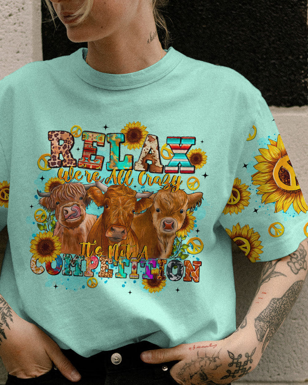 RELAX WE'RE ALL CRAZY COW ALL OVER PRINT - TLTR2308231