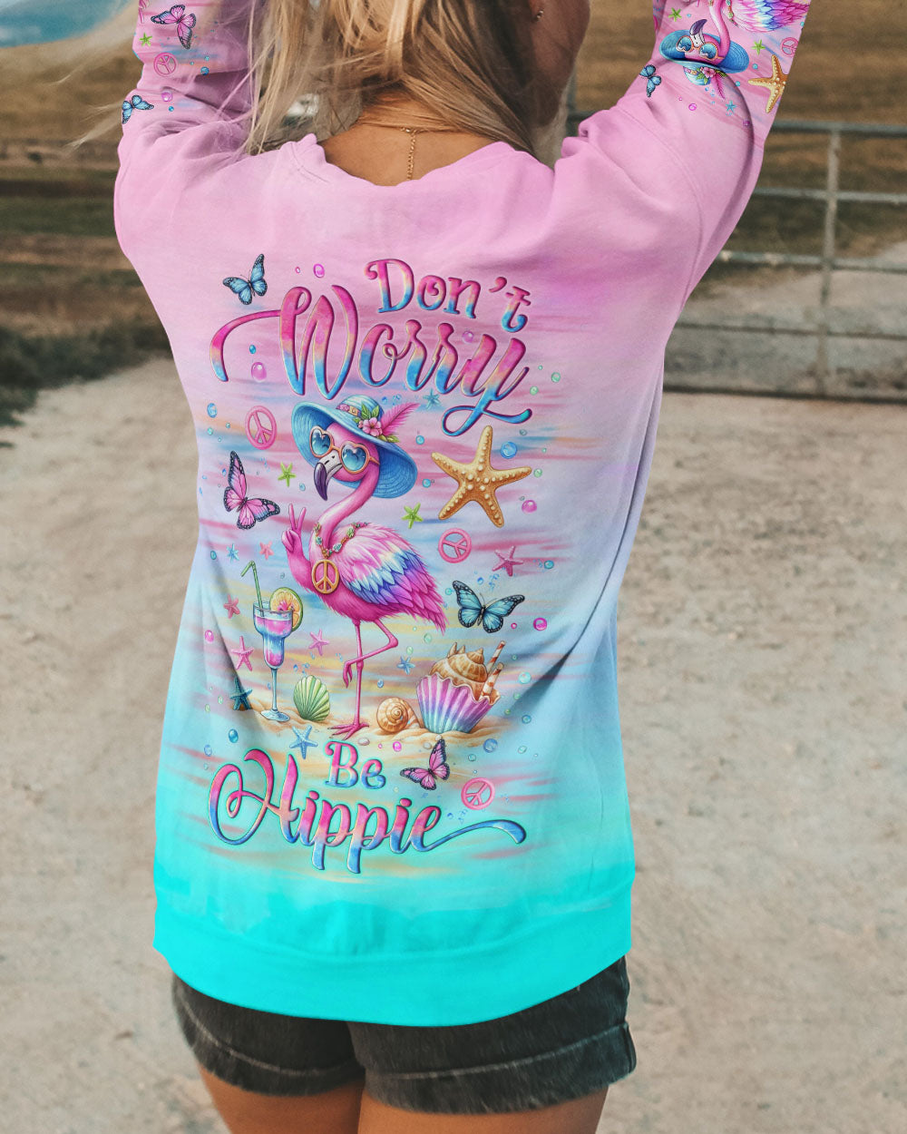 DON'T WORRY BE HIPPIE FLAMINGO ALL OVER PRINT - YHLT2405244