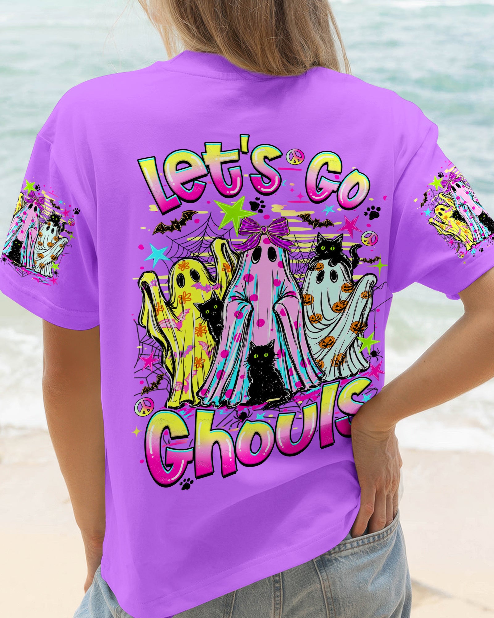 LET'S GO GHOULS BOO BLACK CAT HALLOWEEN ALL OVER PRINT - TLHN1707261