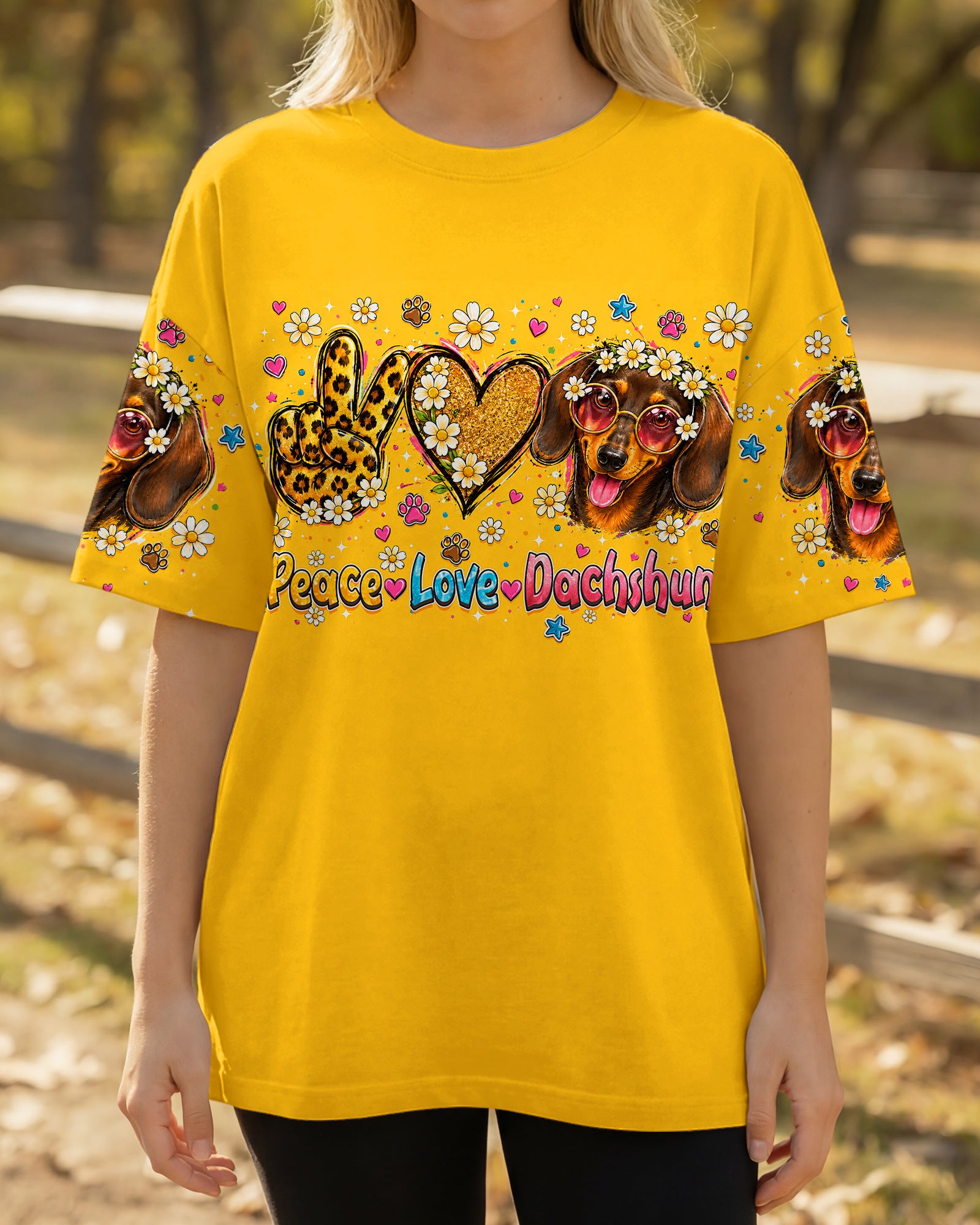 PEACE LOVE DACHSHUND DOG ALL OVER PRINT   - TLHN1905261