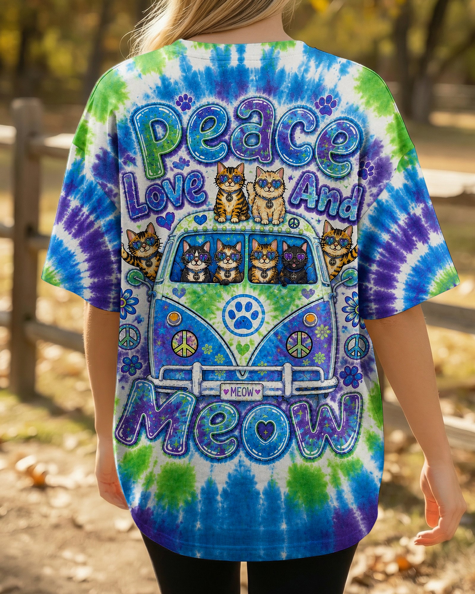 PEACE LOVE AND MEOW CAT VAN ALL OVER PRINT - KMTM3107262