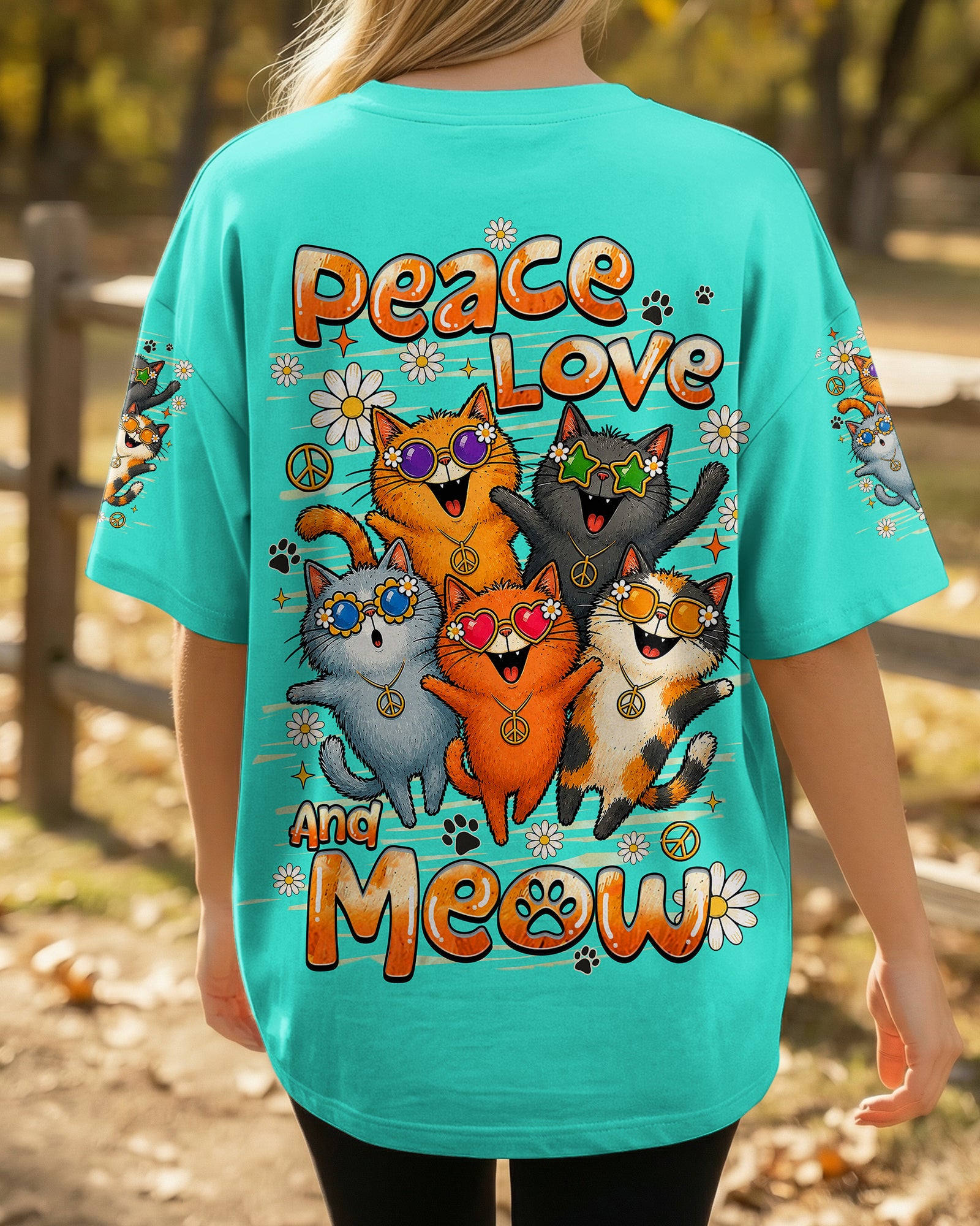 PEACE LOVE AND MEOW CAT ALL OVER PRINT - TLHN1007261
