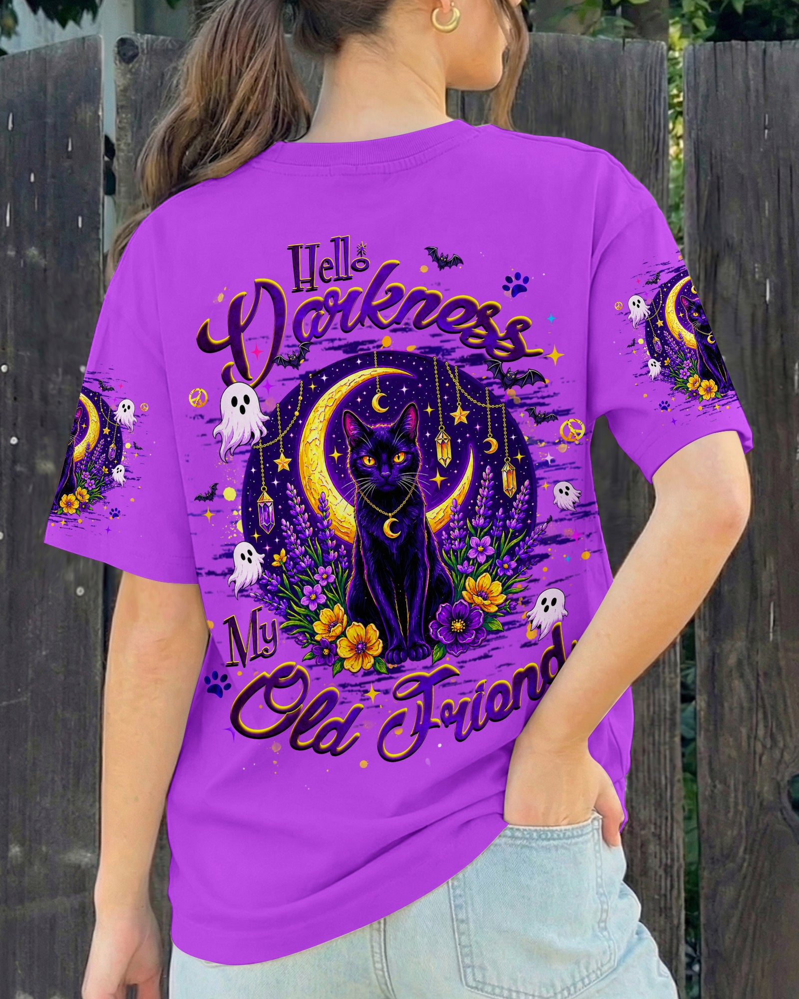 HELLO DARKNESS MY OLD FRIEND BLACK CAT HALLOWEEN ALL OVER PRINT - TLHG1707262