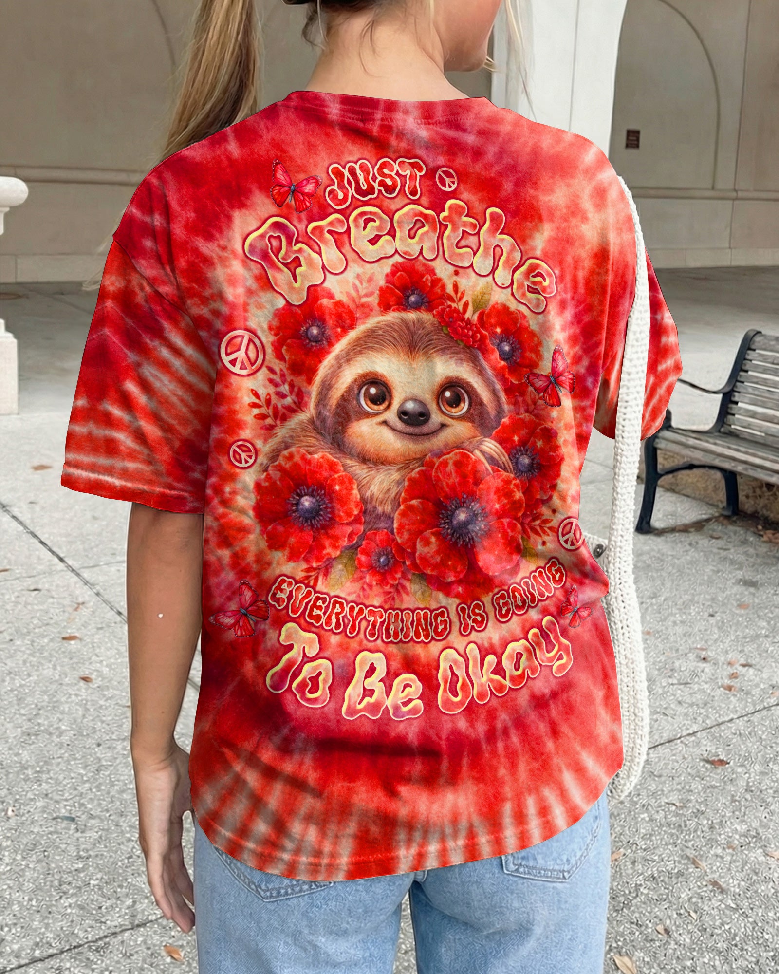 JUST BREATHE SLOTH RED SWIRL ALL OVER PRINT - TLTW0804261