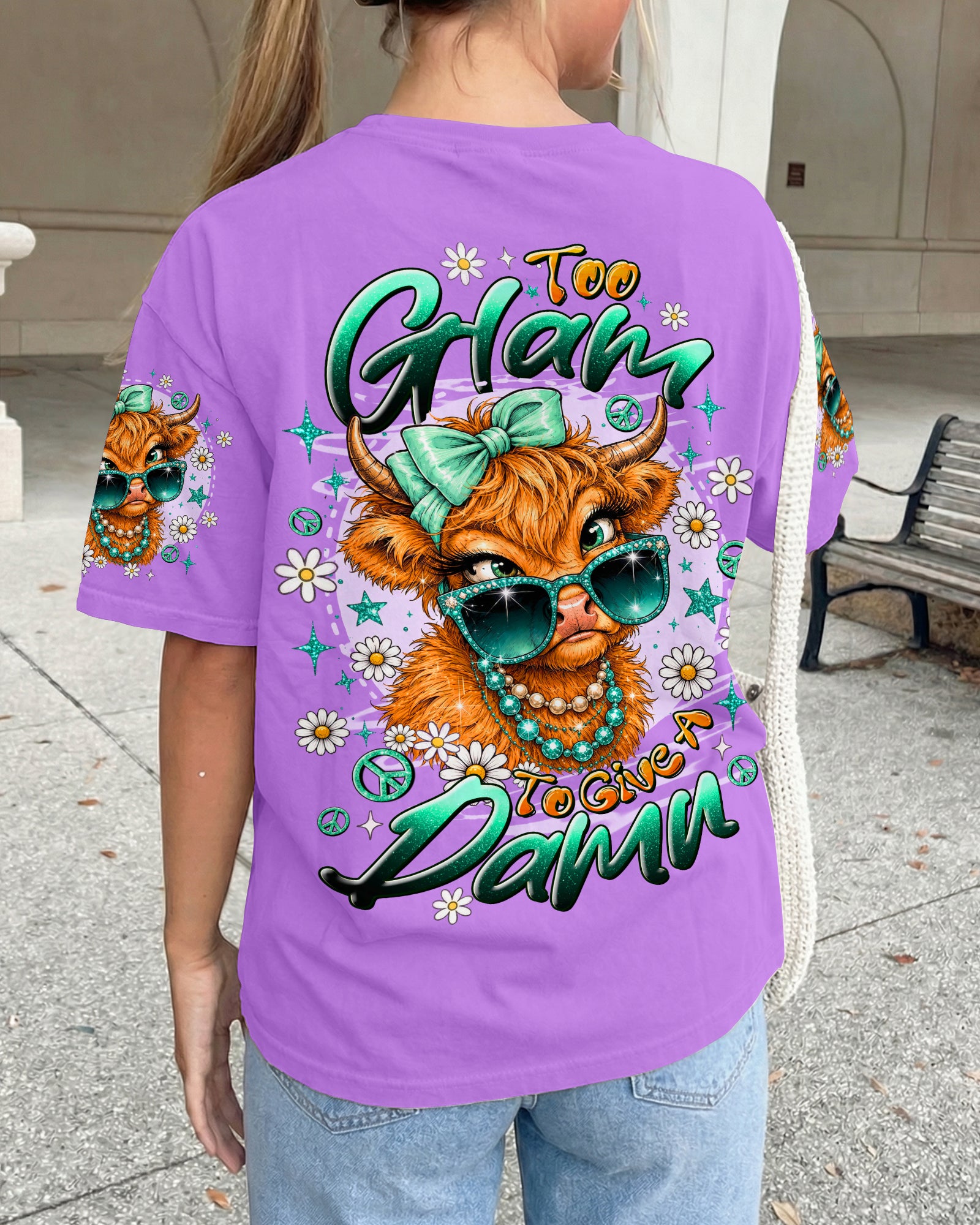 TOO GLAM TO GIVE A DAMN HIGHLAND COW ALL OVER PRINT - TLTW2207264