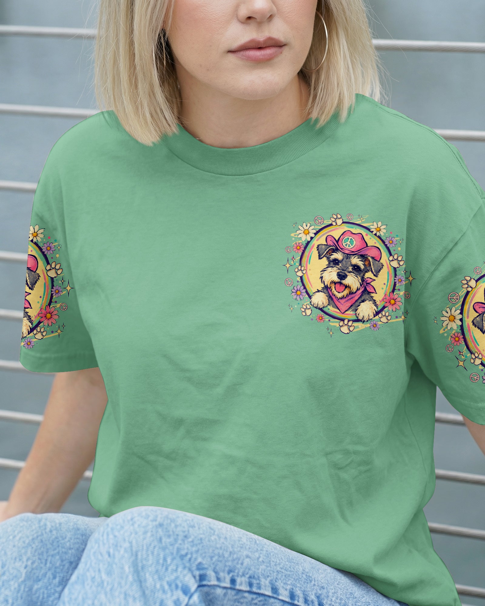 PEACE LOVE AND WOOF SCHNAUZER DOG ALL OVER PRINT - TLTW1507261