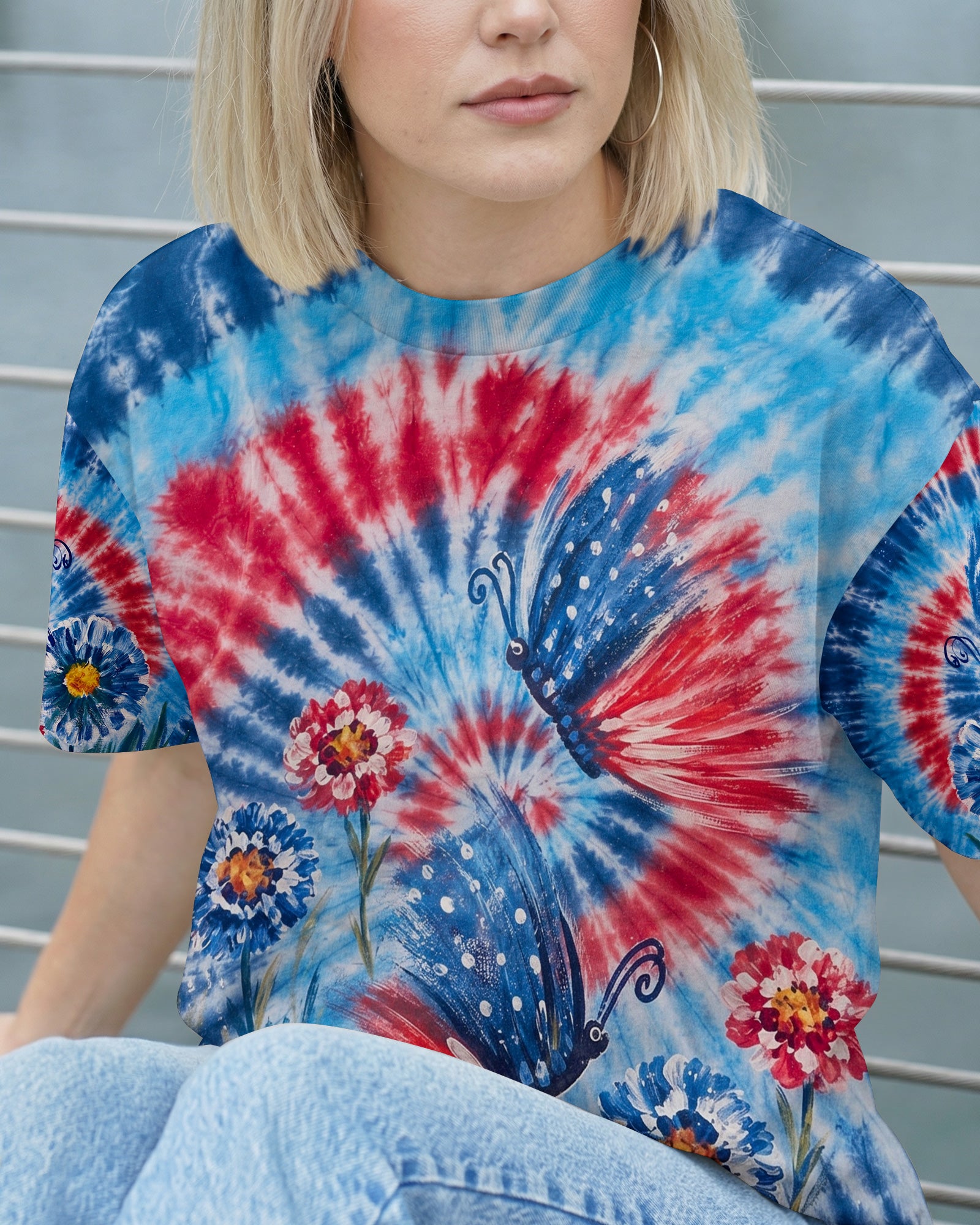RED WHITE BLUE BUTTERFLY ALL OVER PRINT - RITD2406261
