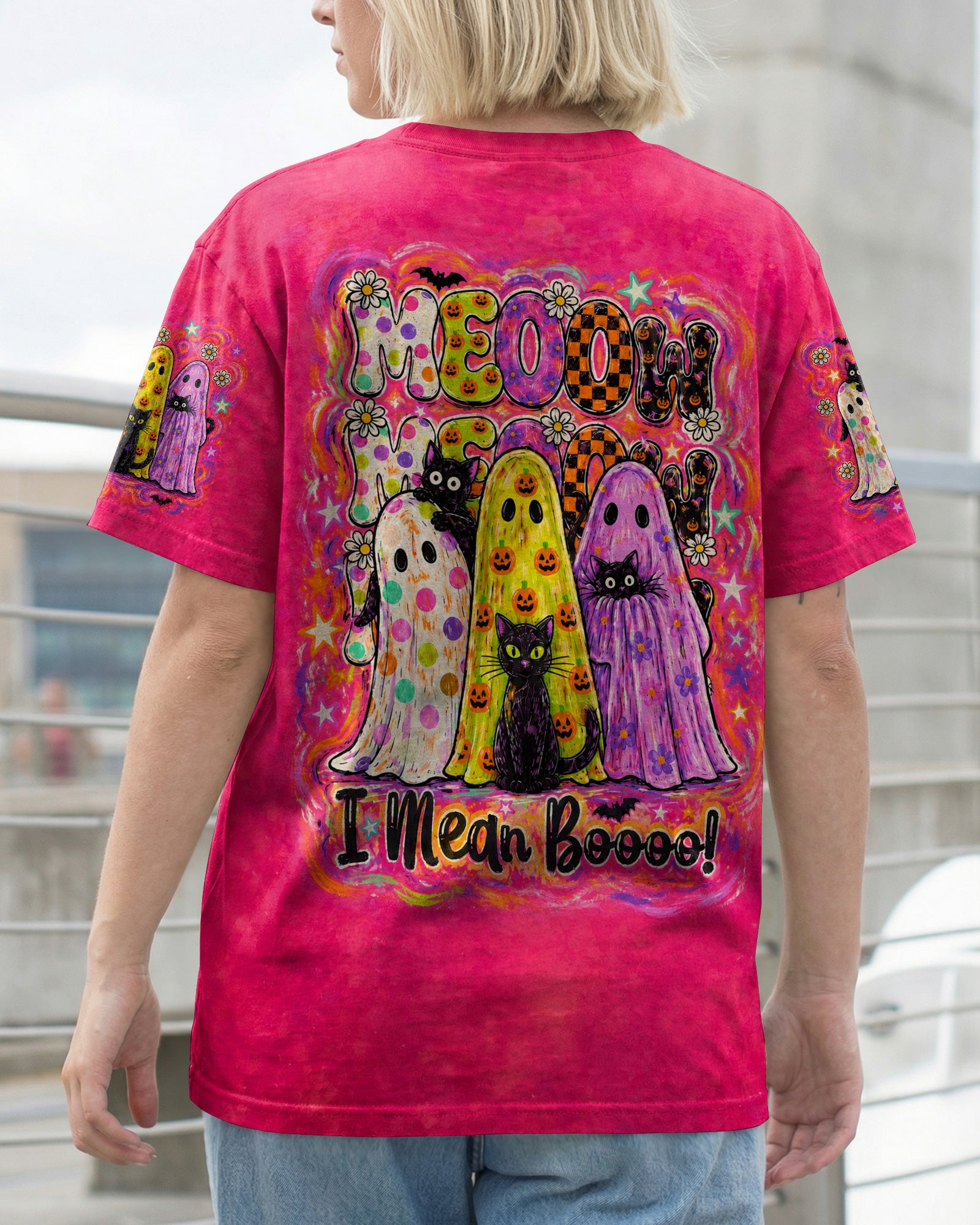 MEOOW I MEAN BOOO BLACK CAT GHOST HALLOWEEN ALL OVER PRINT - KMTM2107262