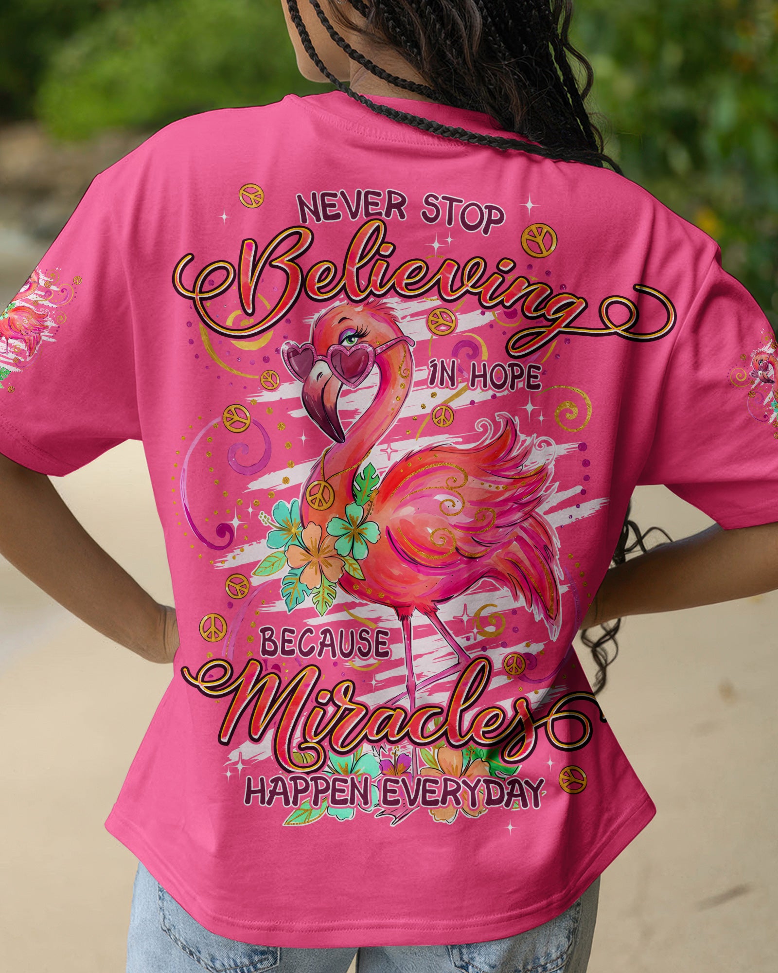 MIRACLES HAPPEN EVERYDAY FLAMINGO ALL OVER PRINT - TYPQ3006261