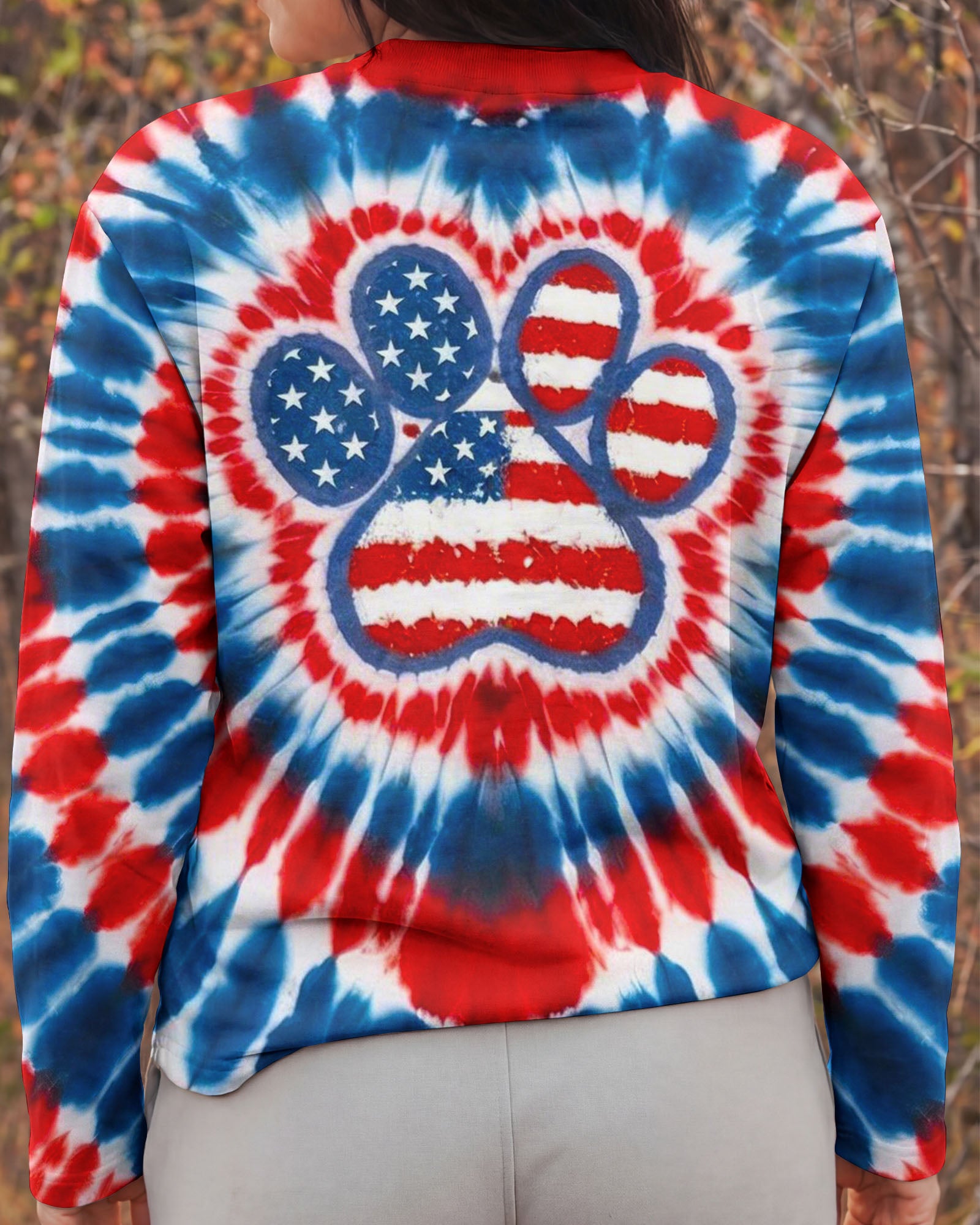 PAW PRINT RED WHITE & BLUE HEART SWIRL ALL OVER PRINT - TLNO1803262