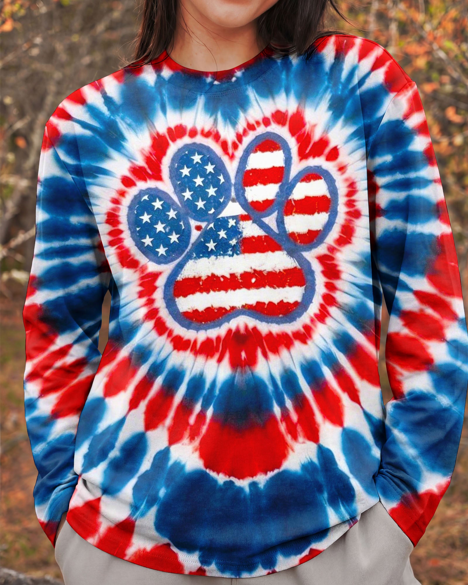PAW PRINT RED WHITE & BLUE HEART SWIRL ALL OVER PRINT - TLNO1803262